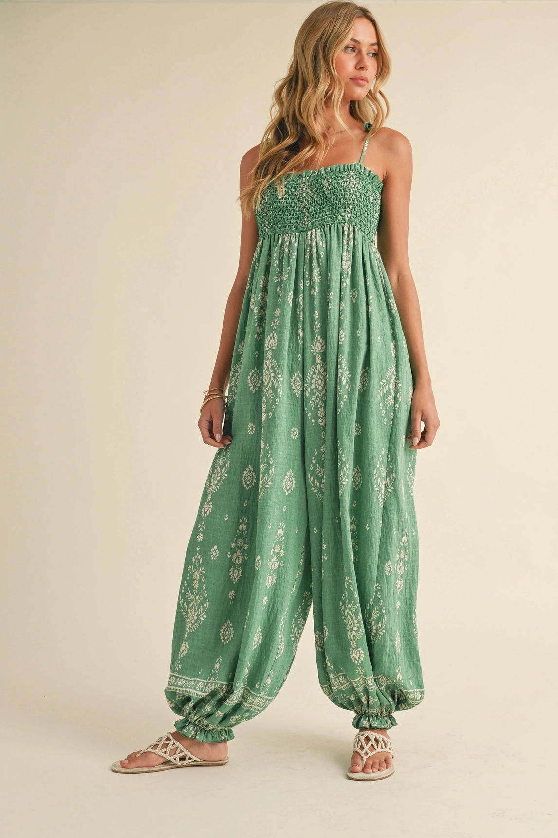 Comfort Stretch Lilly Printed Balloon Jumpsuit - Green