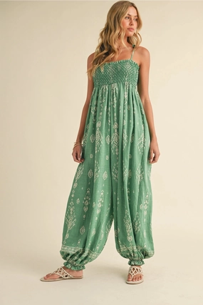 Comfort Stretch Lilly Printed Balloon Jumpsuit - Green