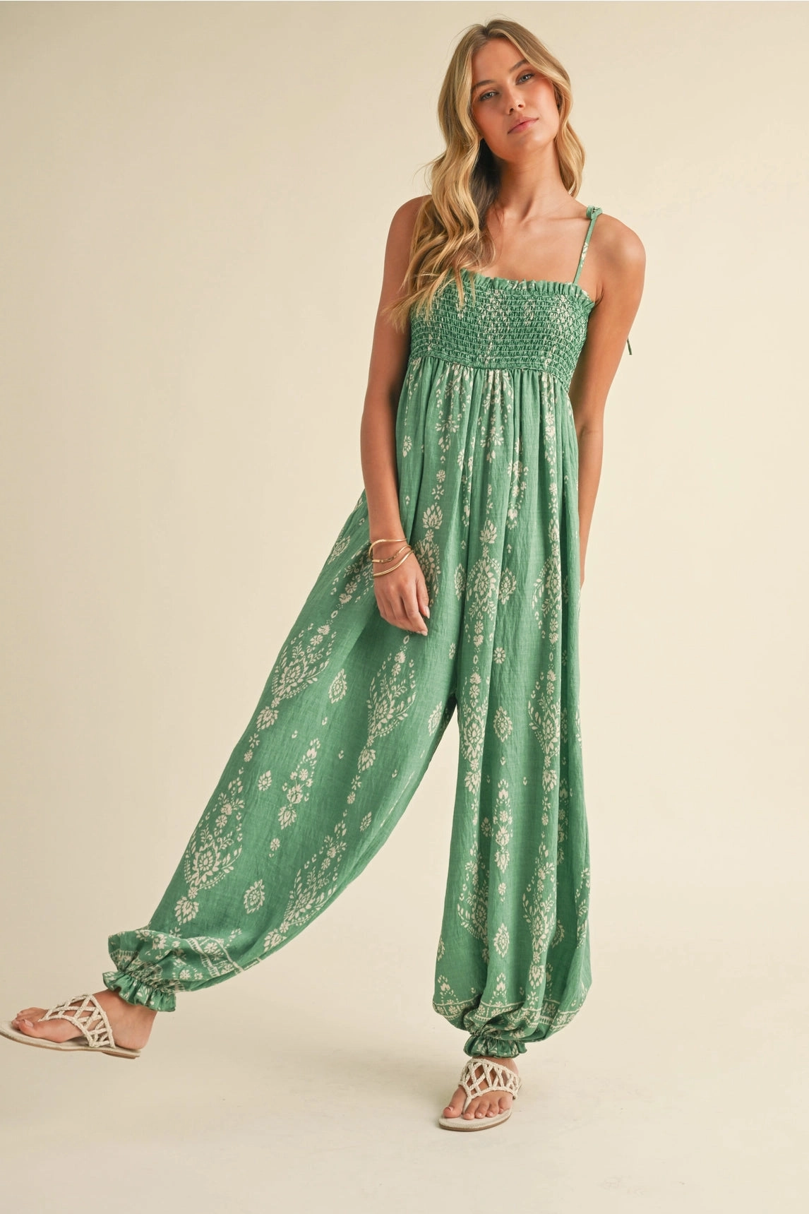 Versatile Wear Lilly Printed Balloon Jumpsuit - Green