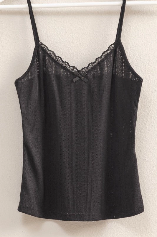 Janet Picot Trim Knit Snug Fit Cami Top Color - coordinated