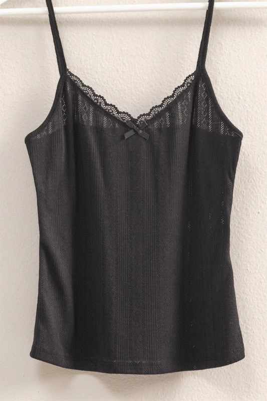 Janet Picot Trim Knit Snug Fit Cami Top CompressionSupportWeave ComfortStretch