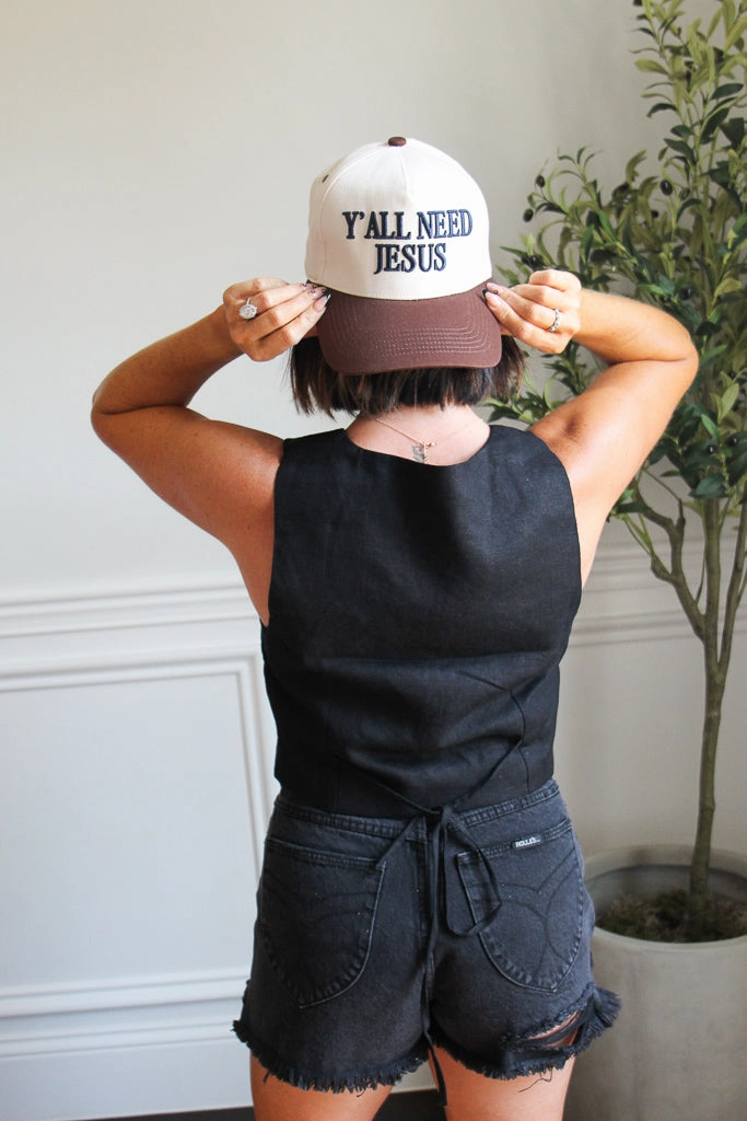 Ribbed Collar Design Weighted Hem Ashley Vest Top