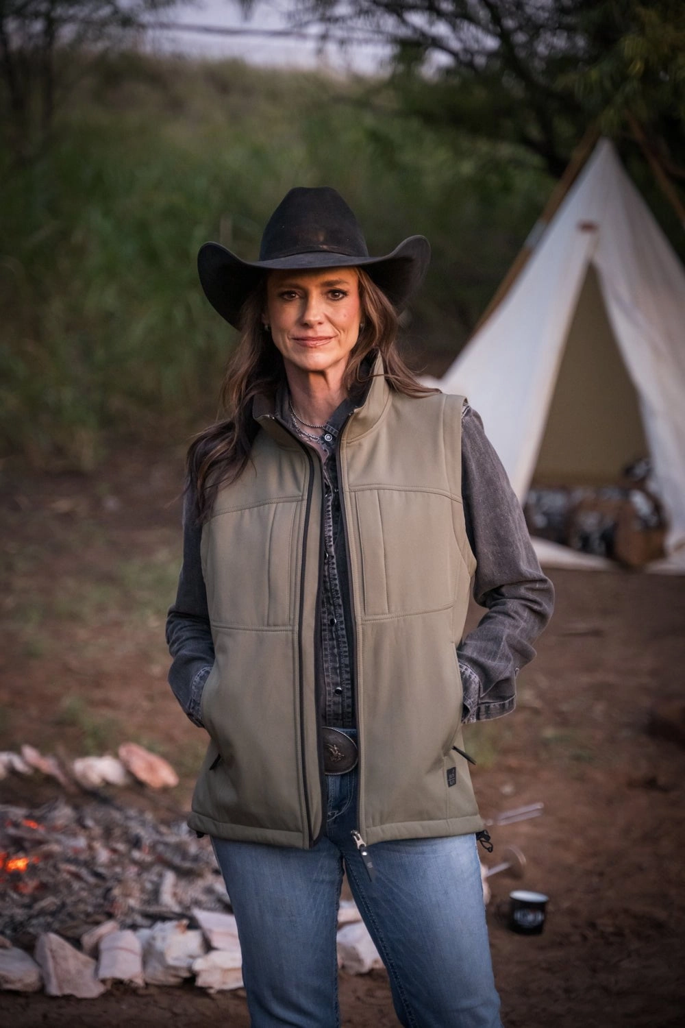 Stretchable Fabric STS Ranchwear Womens Weston Vest Olive Poly/Spandex Fleece Vest