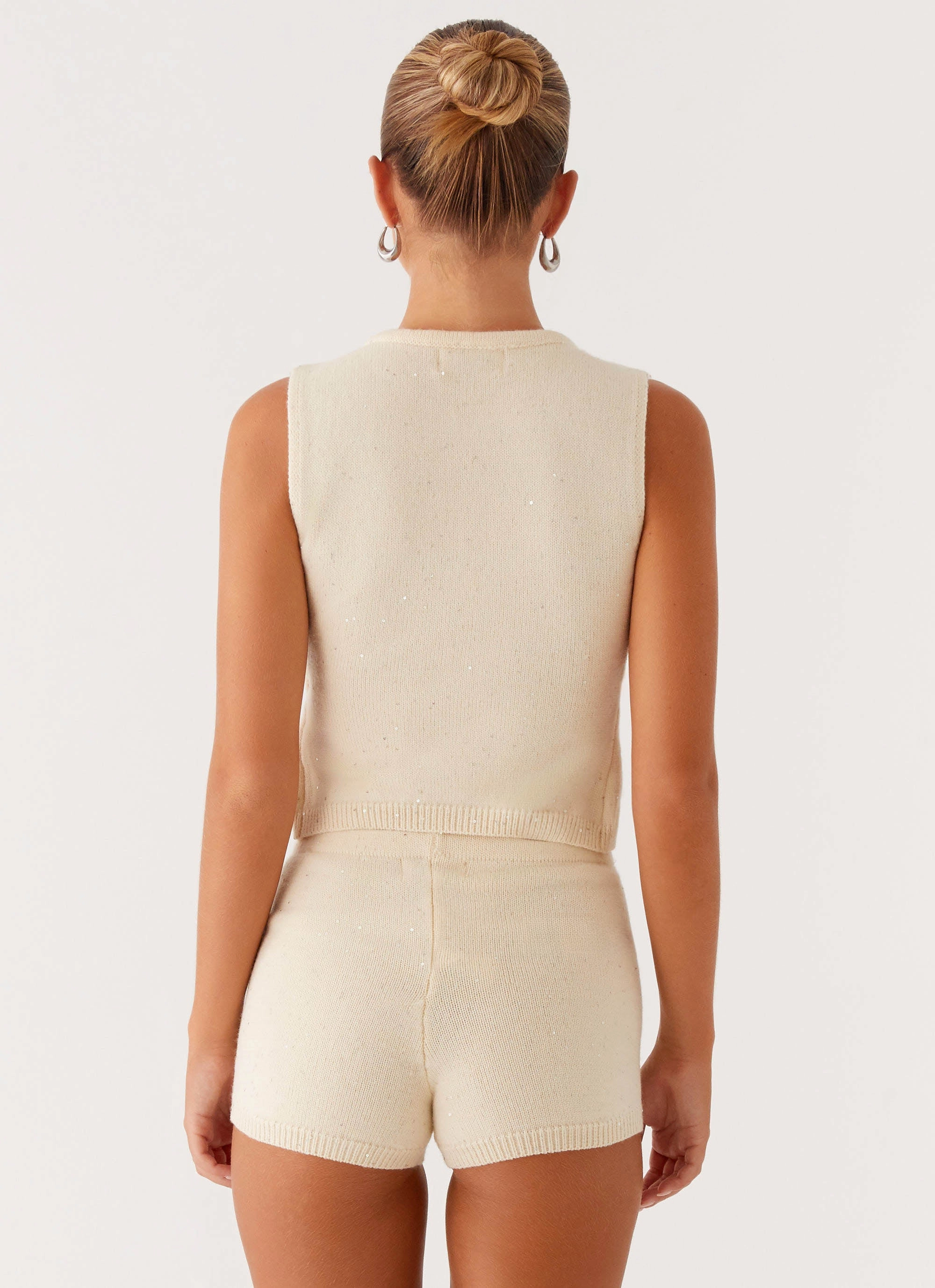 Ownley Sequin Knit Top - Ivory SmoothZipper Double Faced Jersey Knit