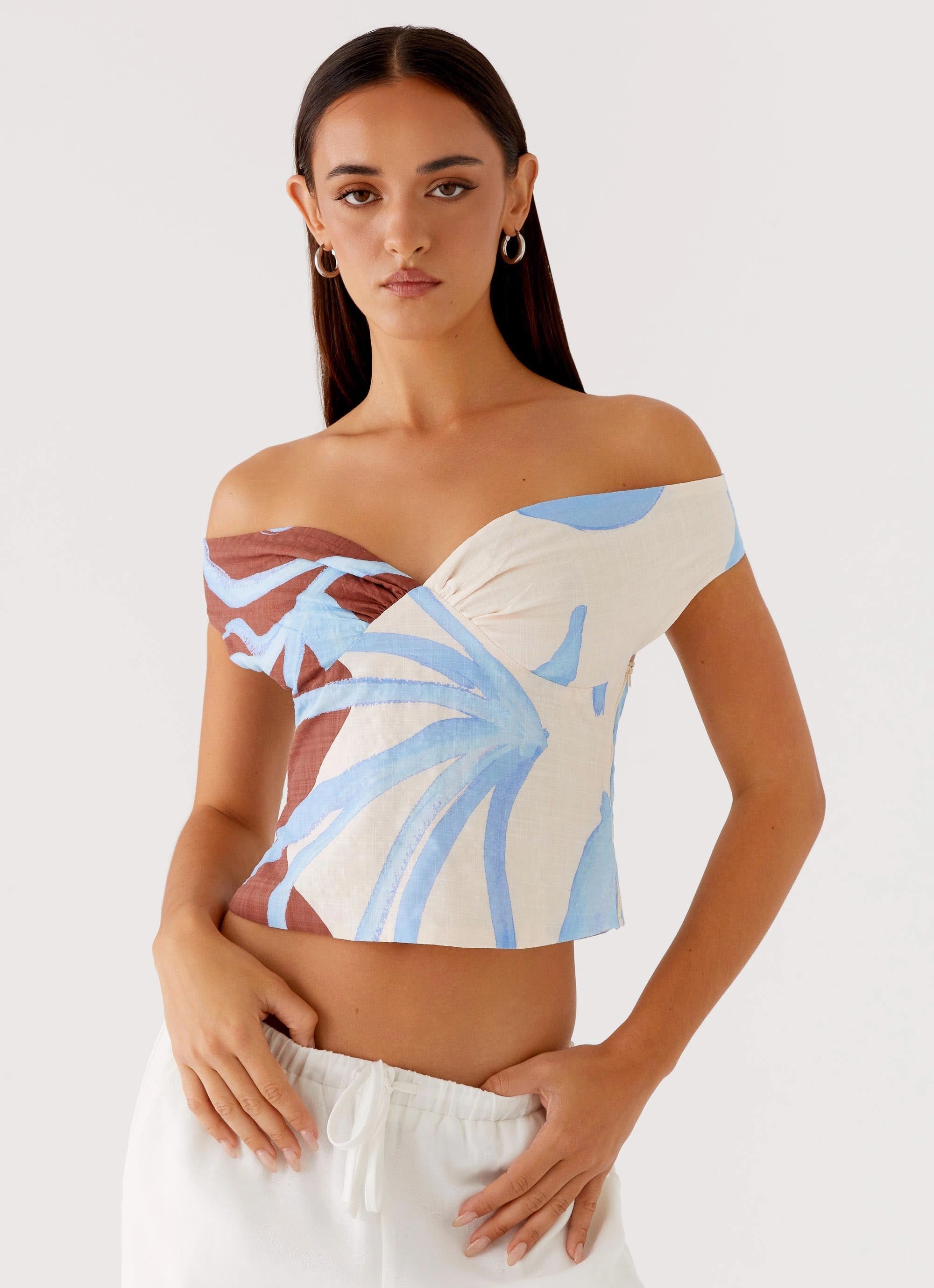 Ozella Off Shoulder Top - Bloom Wave Print All-Season Wear