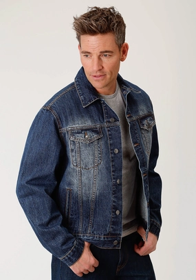 Roper Mens Blue 100% Cotton Denim Button Jacket Flex Fit Fabric Soft touch finish
