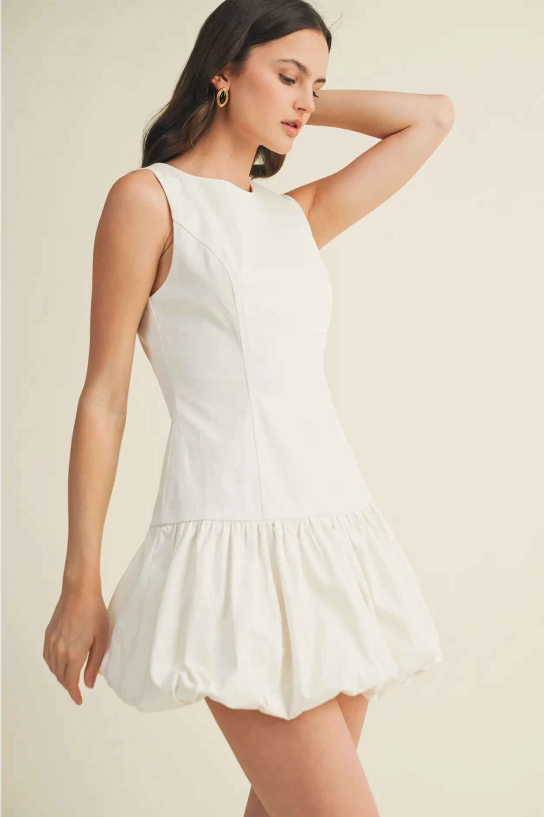 Balloon Hem Mini Dress - White Versatile Piece