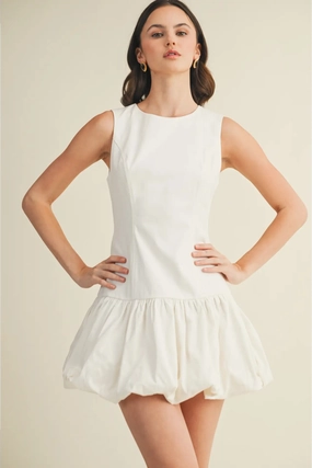 Balloon Hem Mini Dress - White Calm Beauty