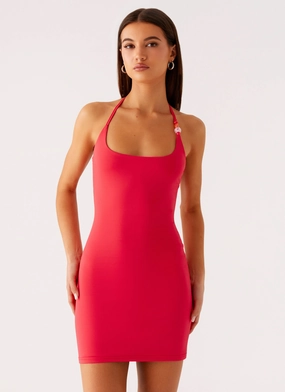 Palm Beach Mini Dress - Pink Satin-Finish Classic A-line design