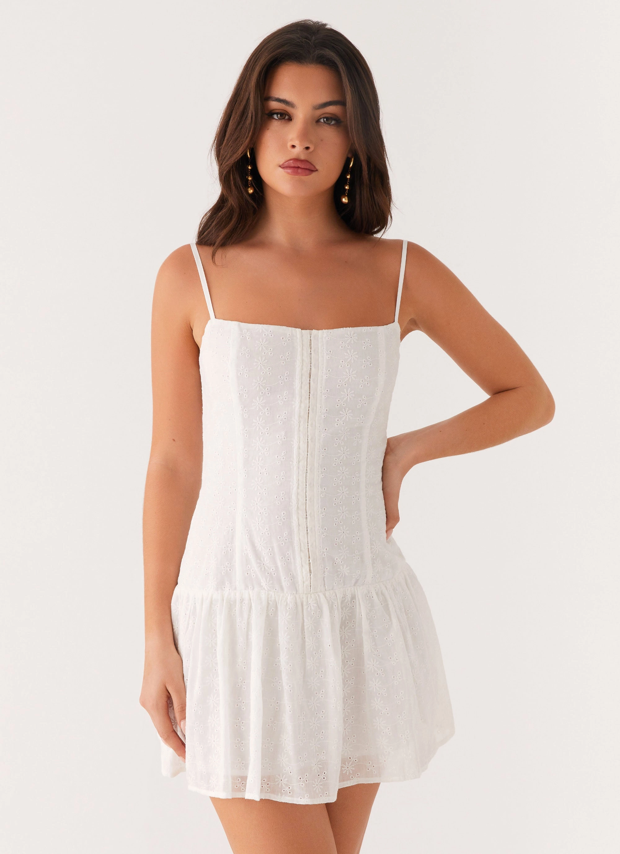 V-Neck Travel piece Palm Springs Mini Dress - White
