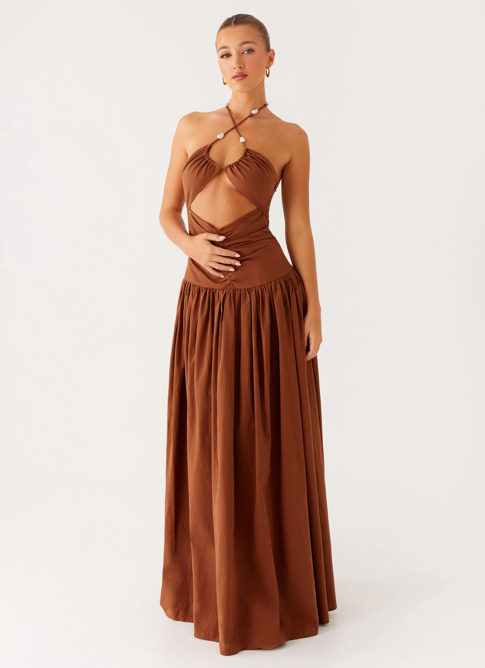 Smooth Feel V Neckline Paltrow Maxi Dress - Chocolate