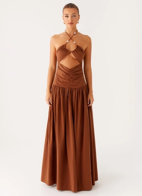 Paltrow Maxi Dress - Chocolate Easy Tones Lace-Trim