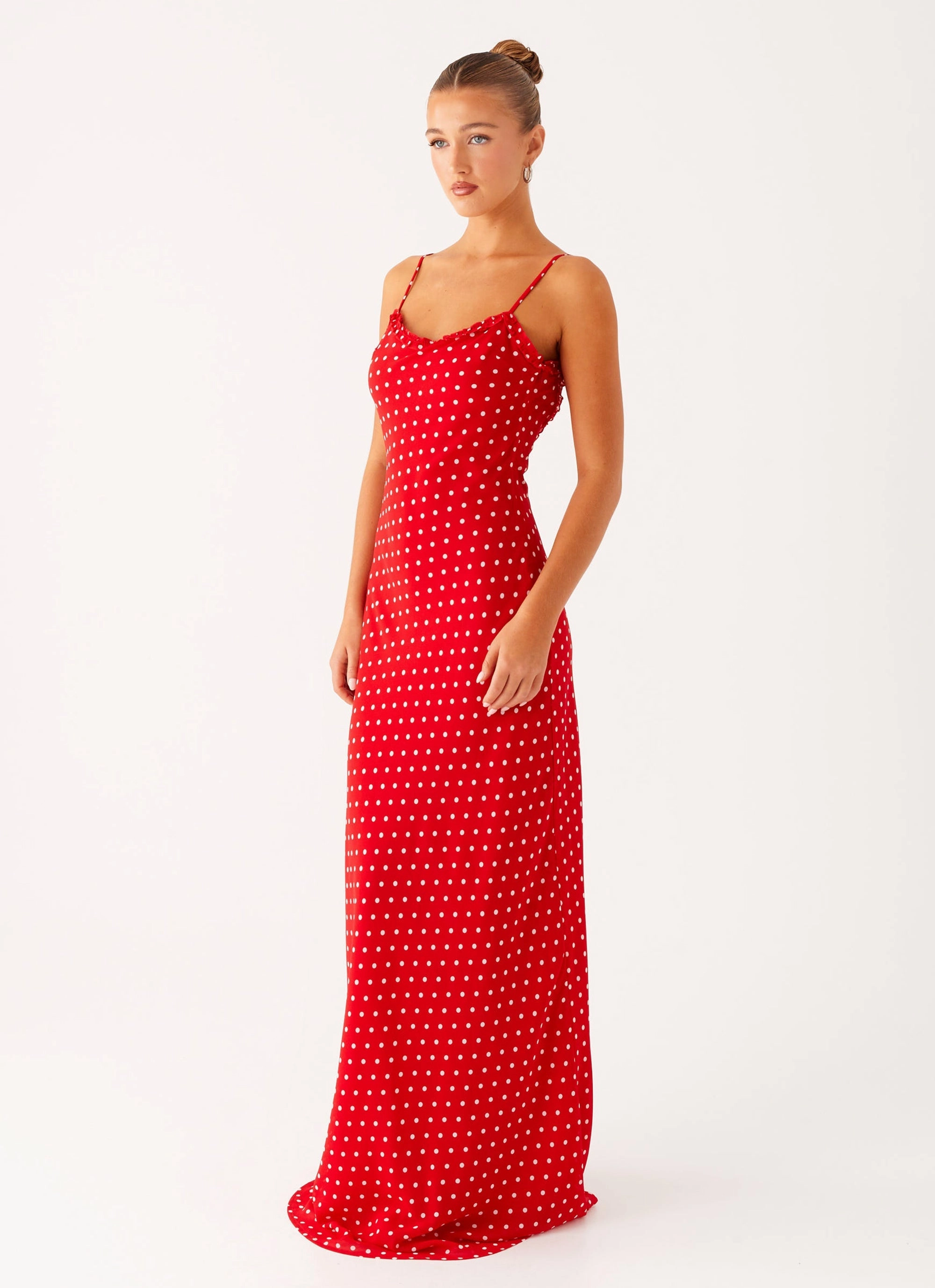Pareo Maxi Dress - Red Polka Dot Sleeve Light