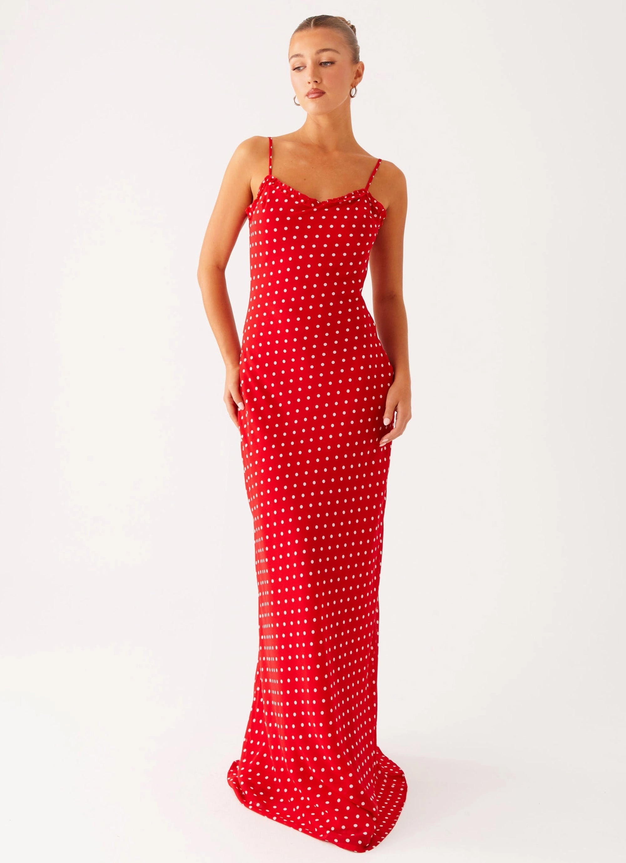 Pareo Maxi Dress - Red Polka Dot Fluid movement Casual chic dress
