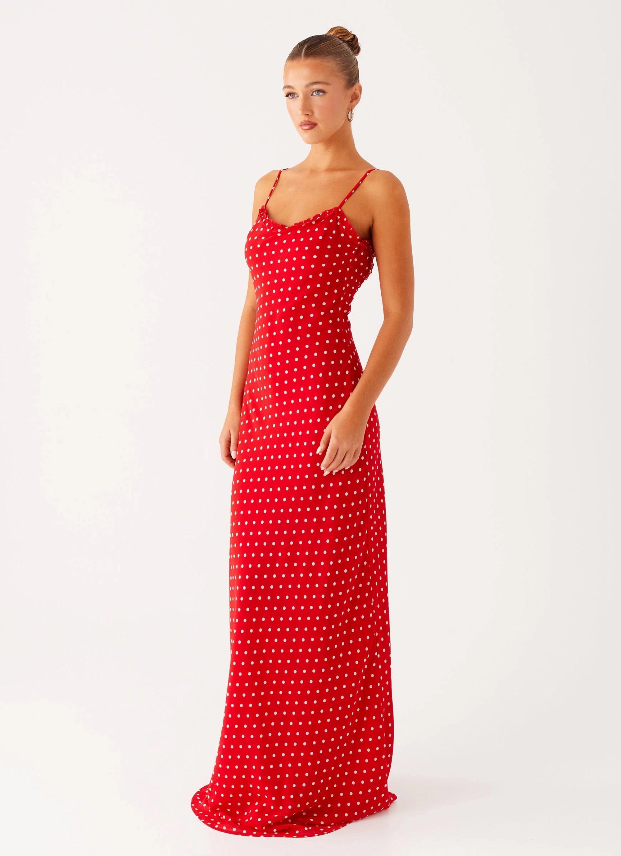 Pareo Maxi Dress - Red Polka Dot Simple Bow Layering Comfort