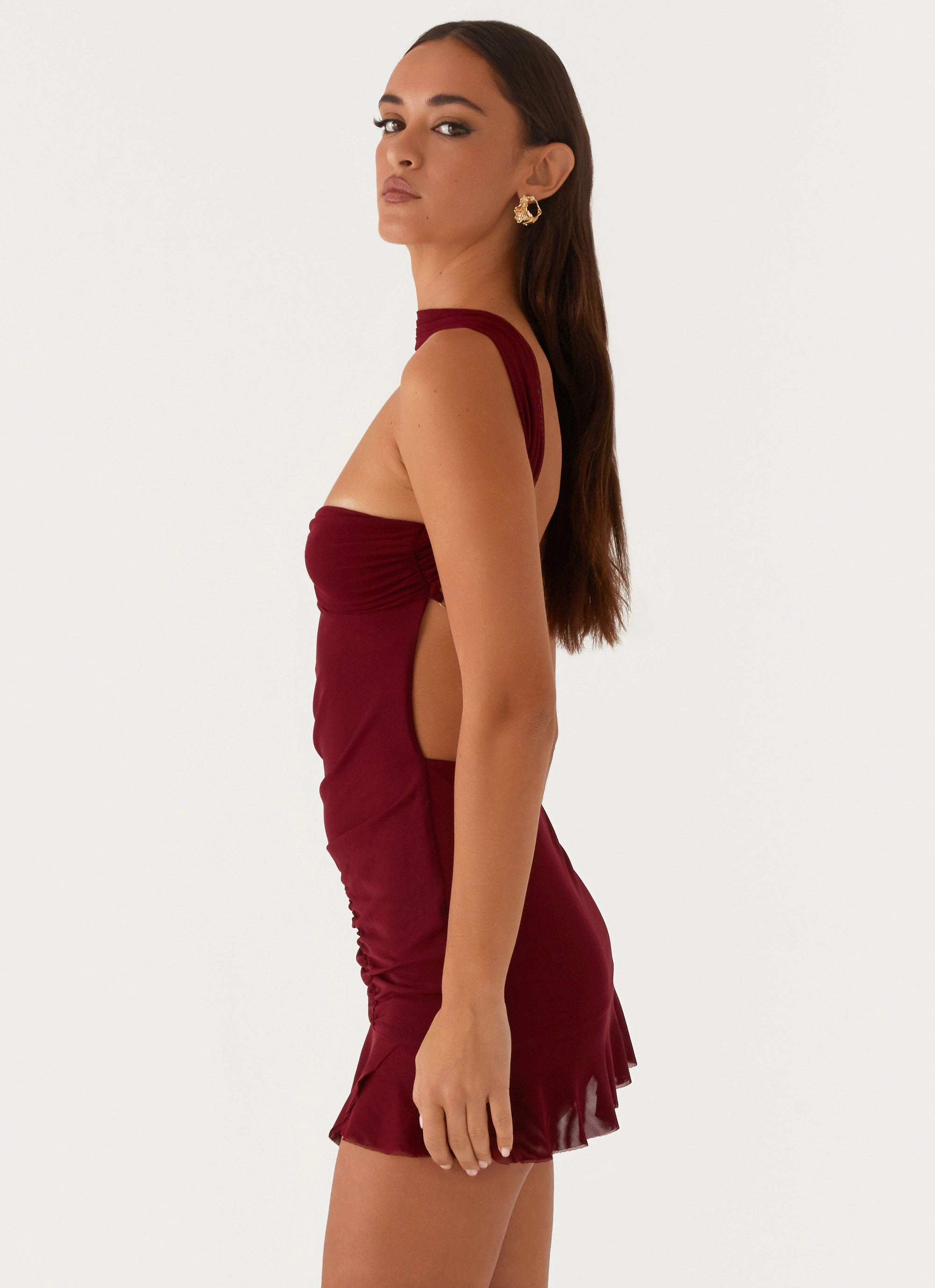 Light Appeal Silky Drape Pari Open Back Mini Dress - Mulberry