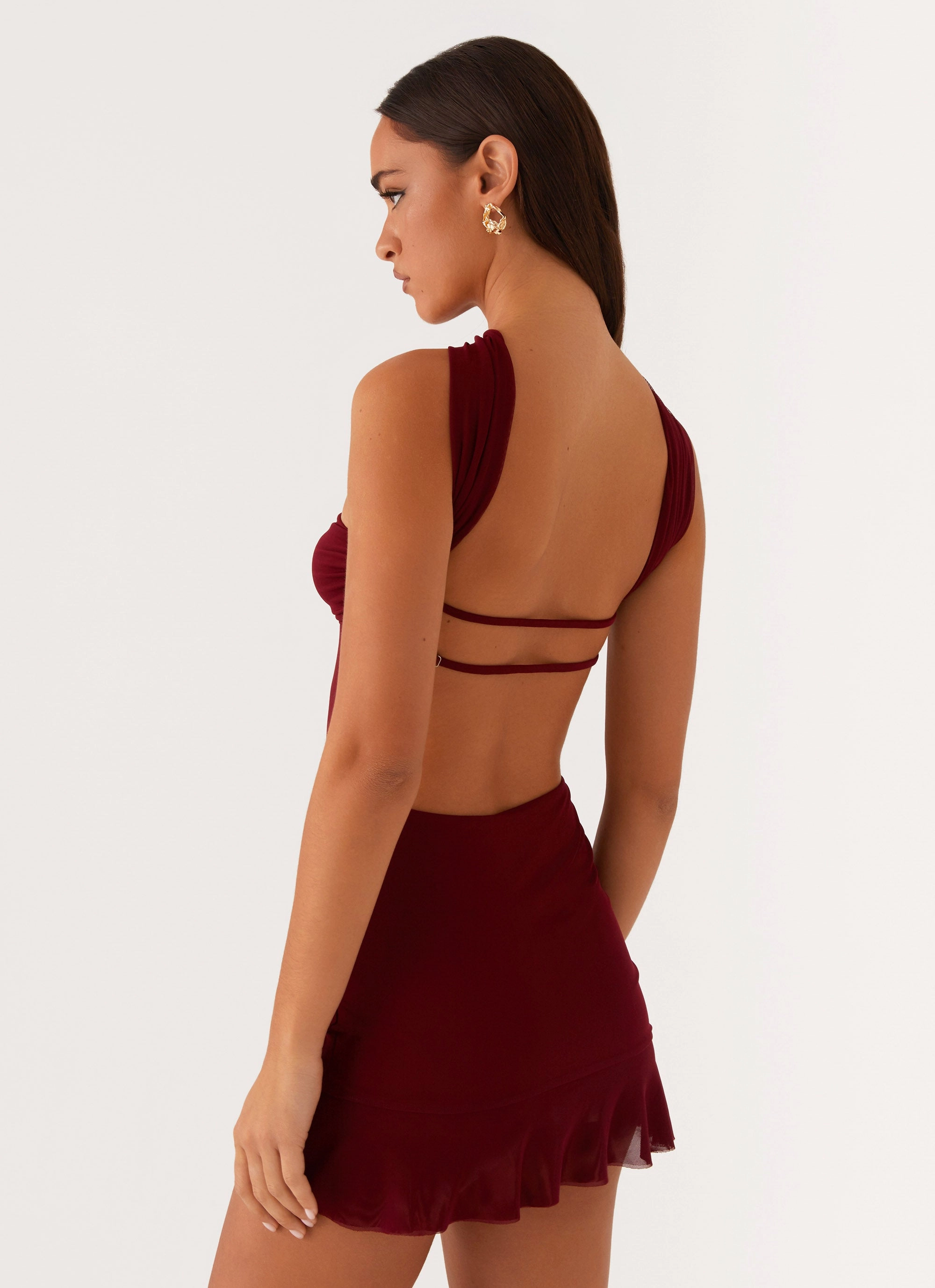 Sleek Volume Pari Open Back Mini Dress - Mulberry