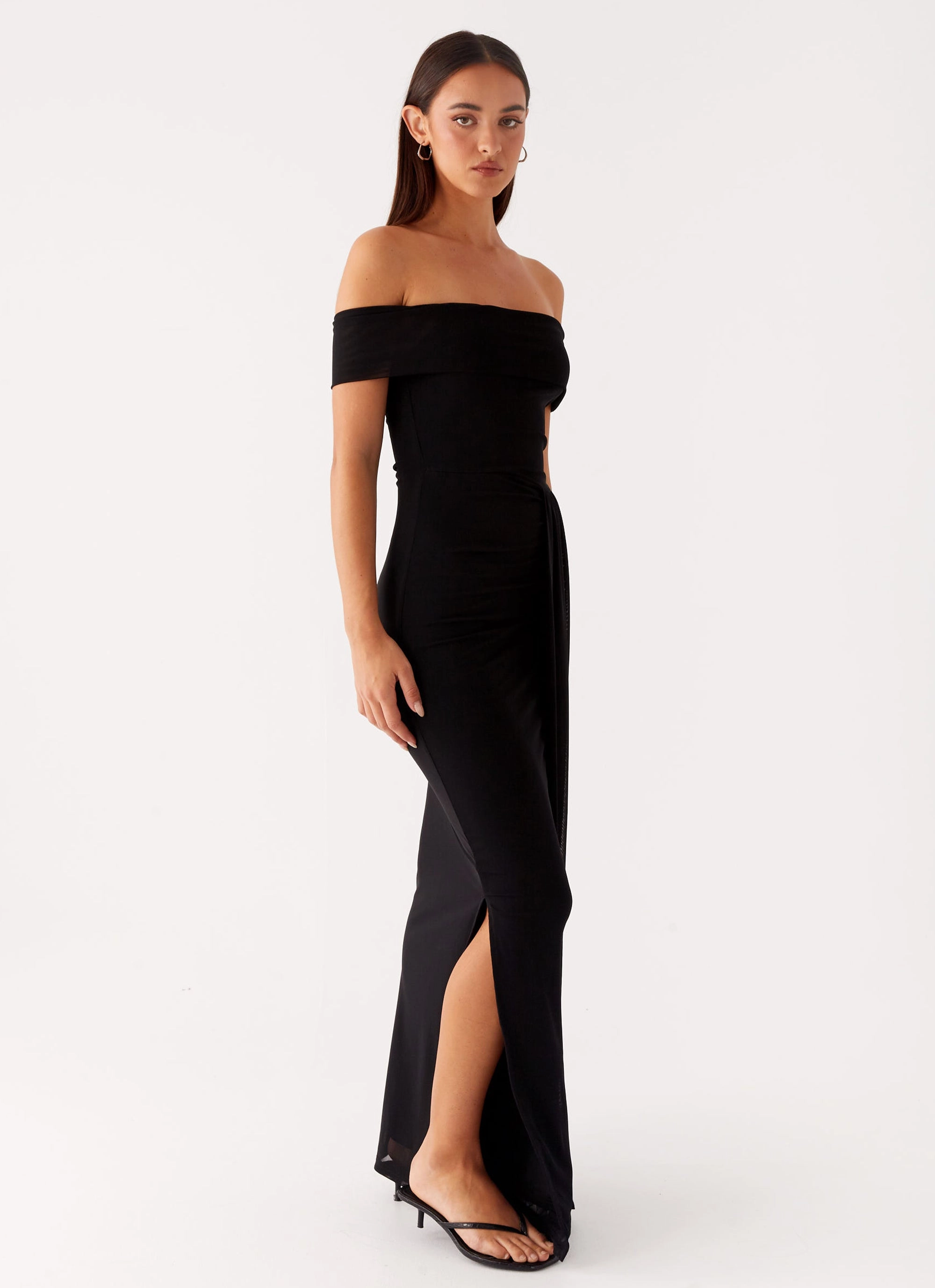 Side Pleats Aileen Maxi Dress - Black