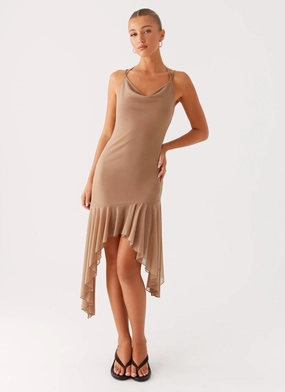 Halter-Neck Bessie Midi Dress - Beige
