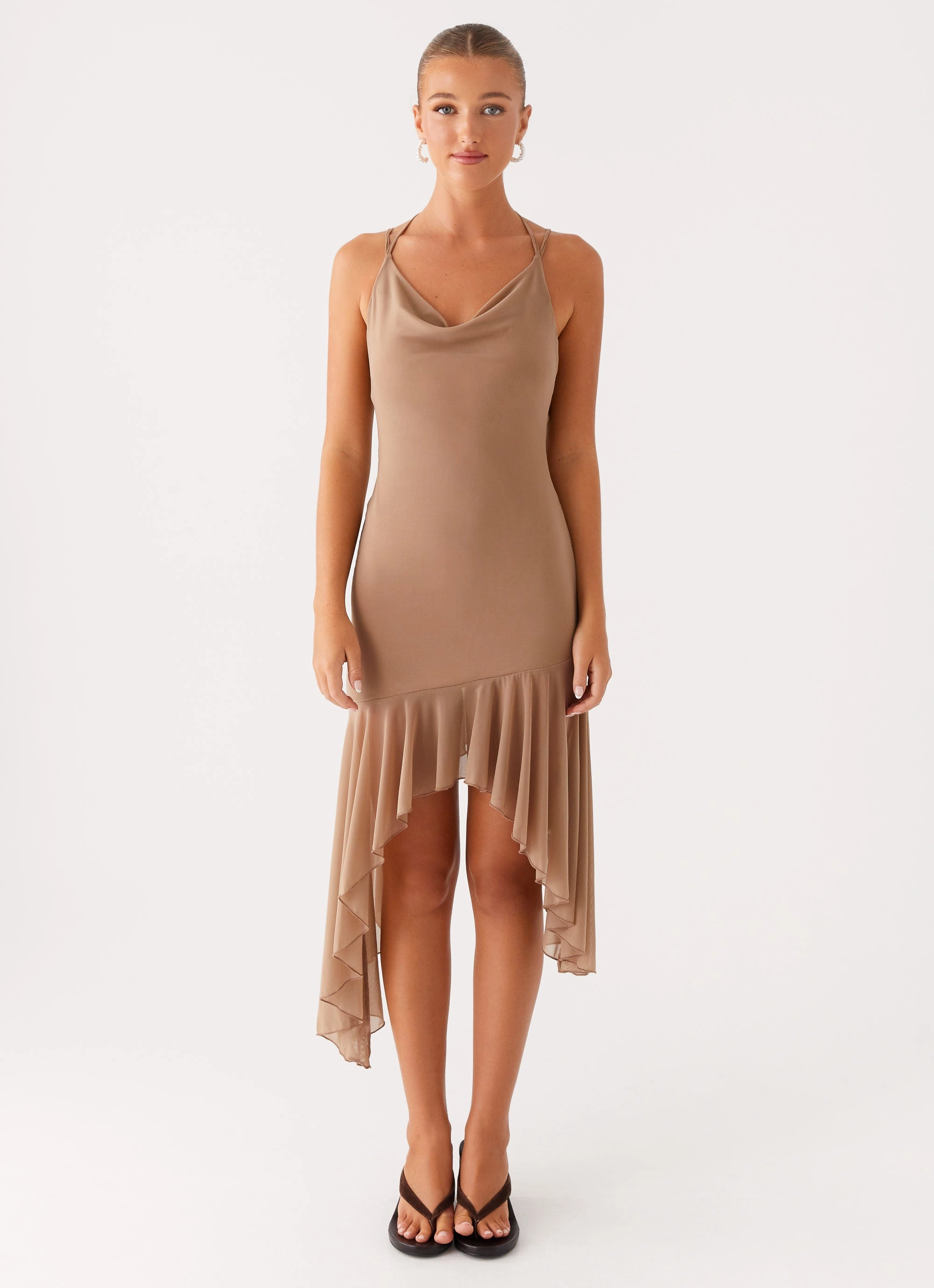 Interchangeable-Detail Evening Motion Bessie Midi Dress - Beige