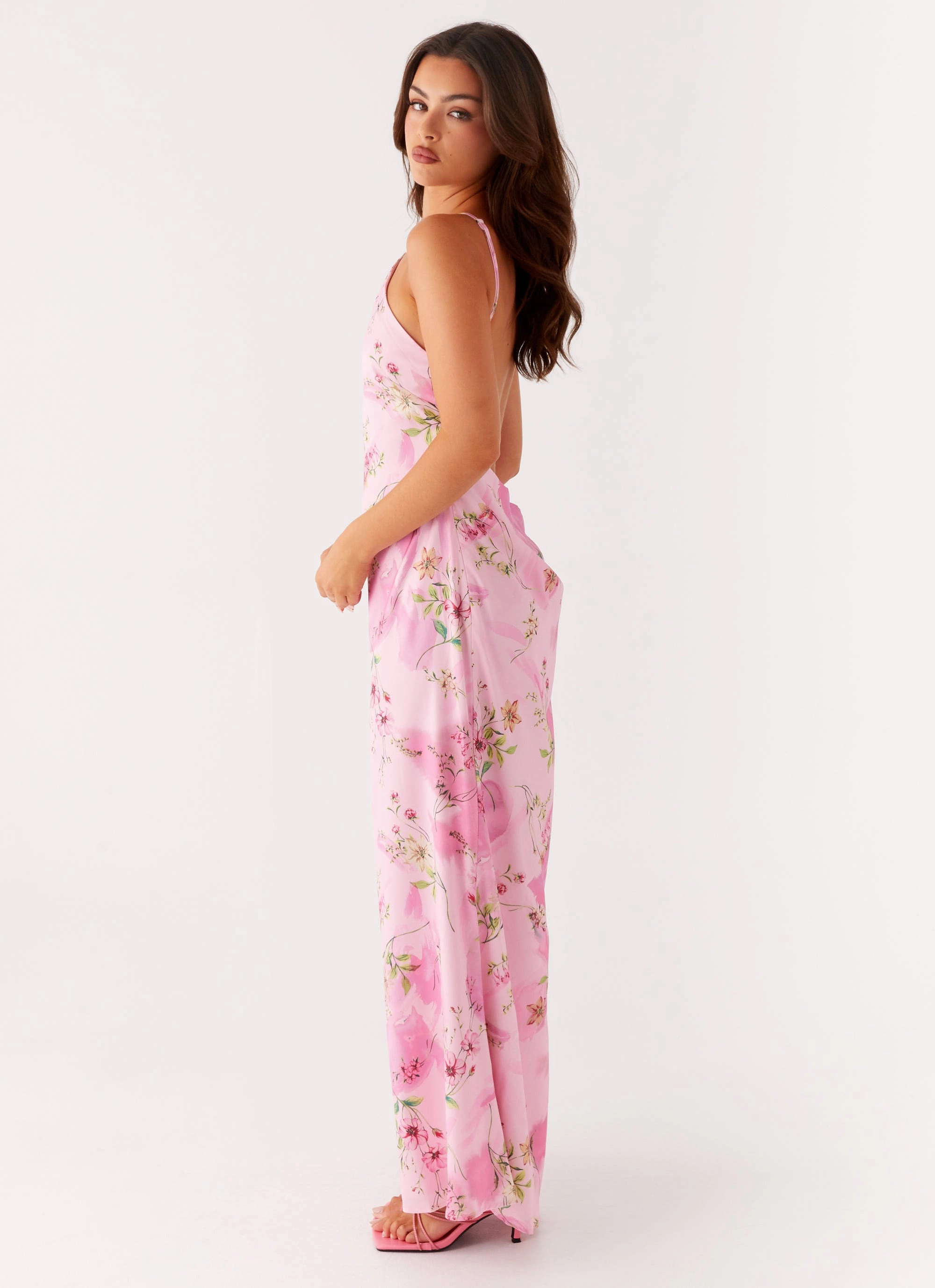 Pascal Maxi Dress - Pink Floral Print Sleek Piece Muted Tones