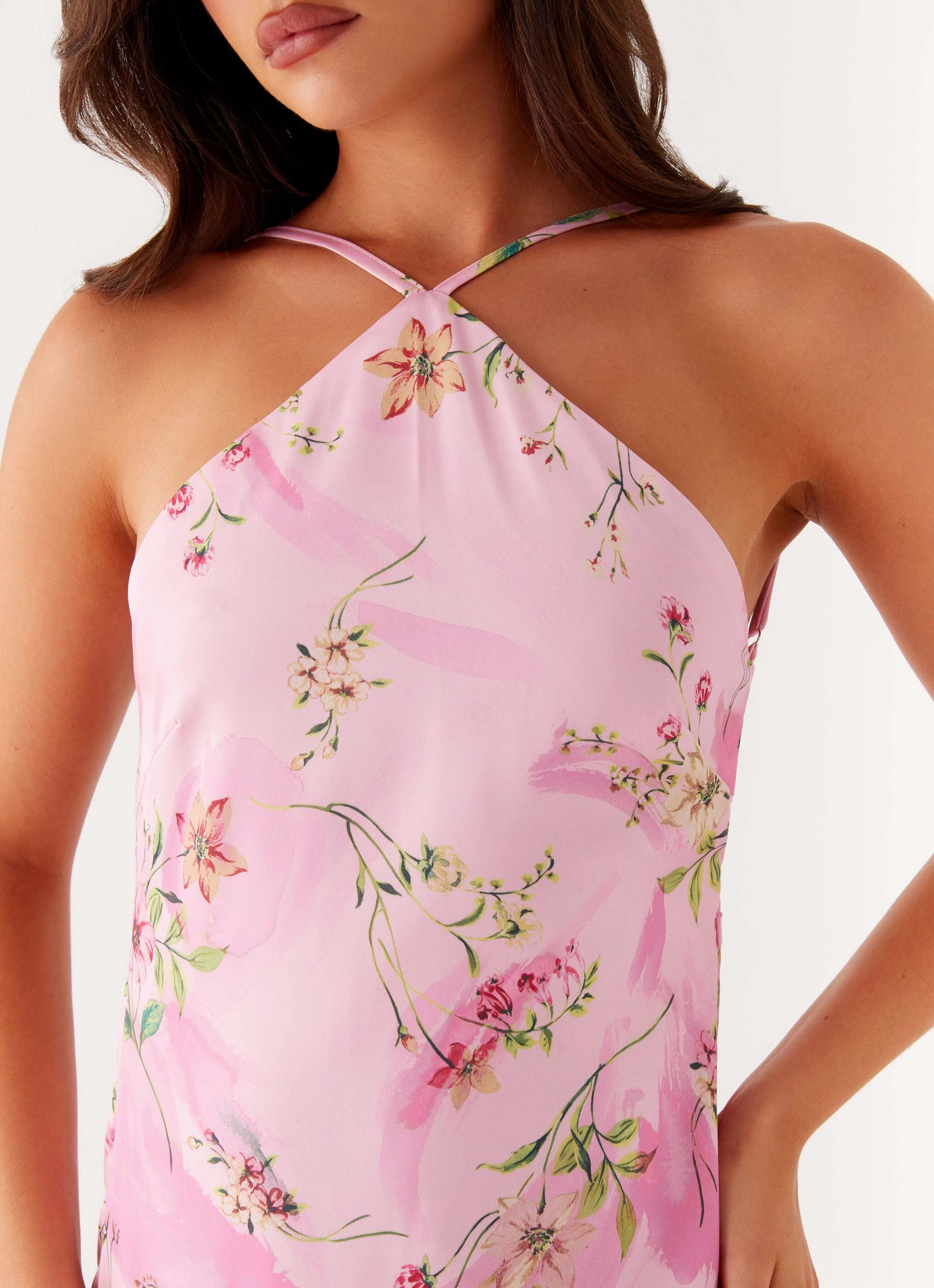Pascal Maxi Dress - Pink Floral Print Flattering Cut Timeless Piece