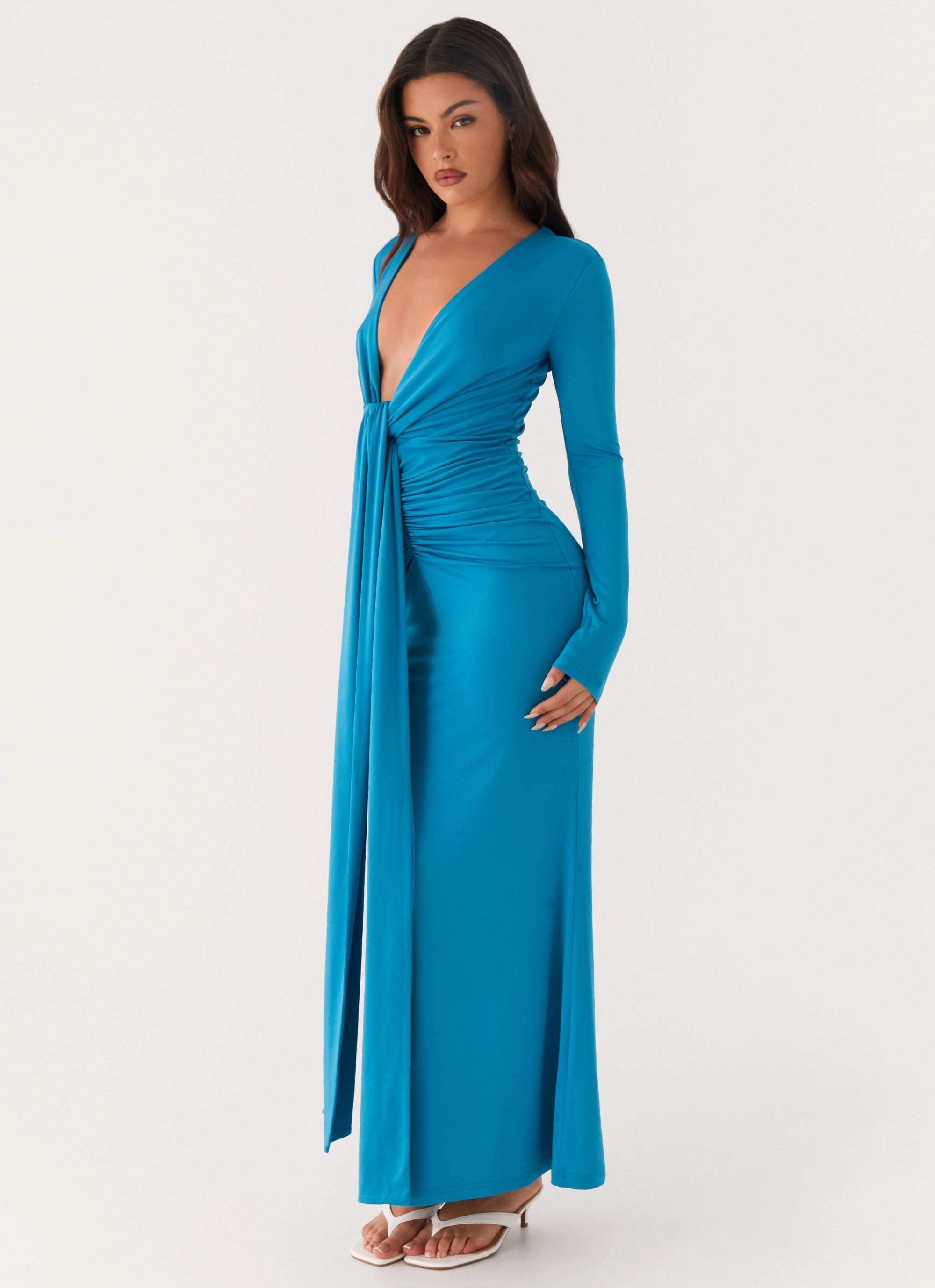 Miesha Long Sleeve Maxi Dress - Blue Sheer Layer
