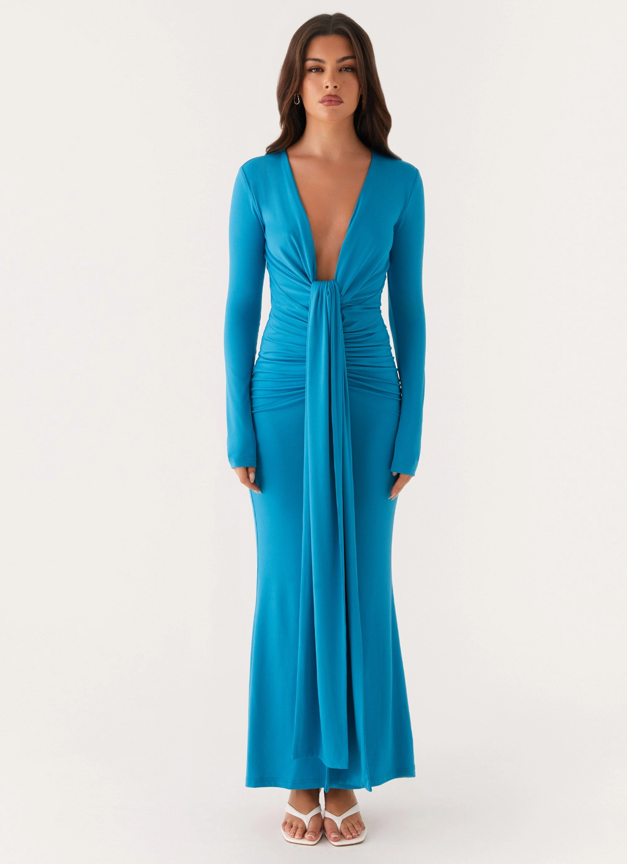 Vibrant Tone Silky Mood Miesha Long Sleeve Maxi Dress - Blue