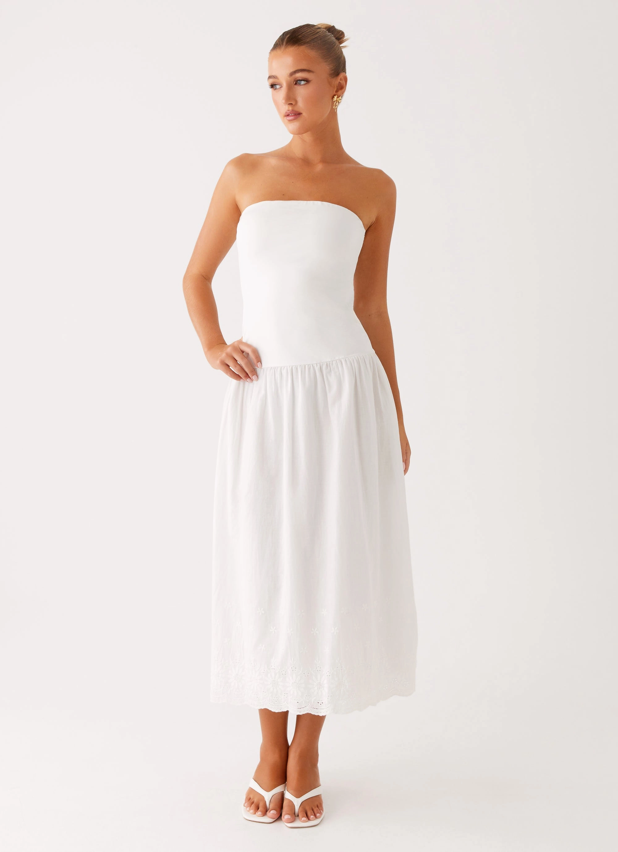 Cherry Skies Midi Dress - White Calm Style Artistic Flair