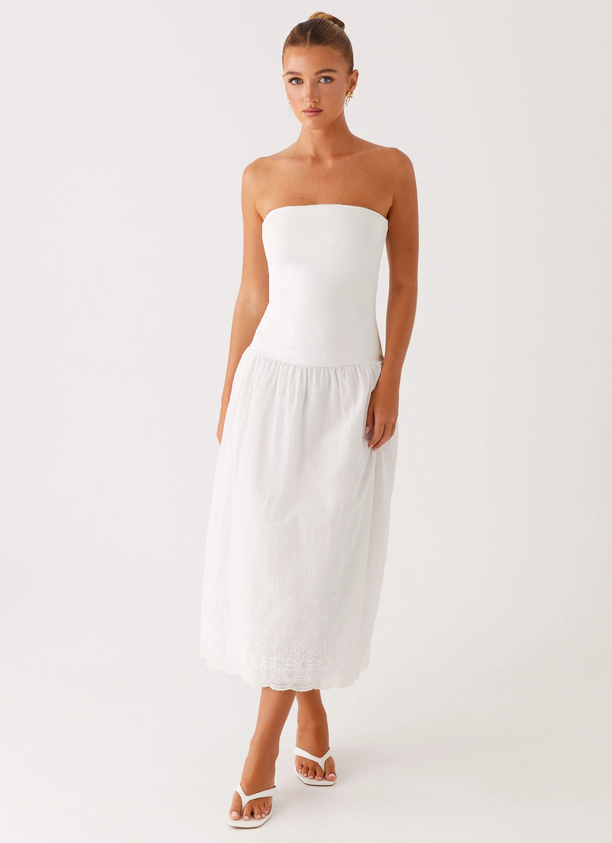 Cherry Skies Midi Dress - White Wedding guest