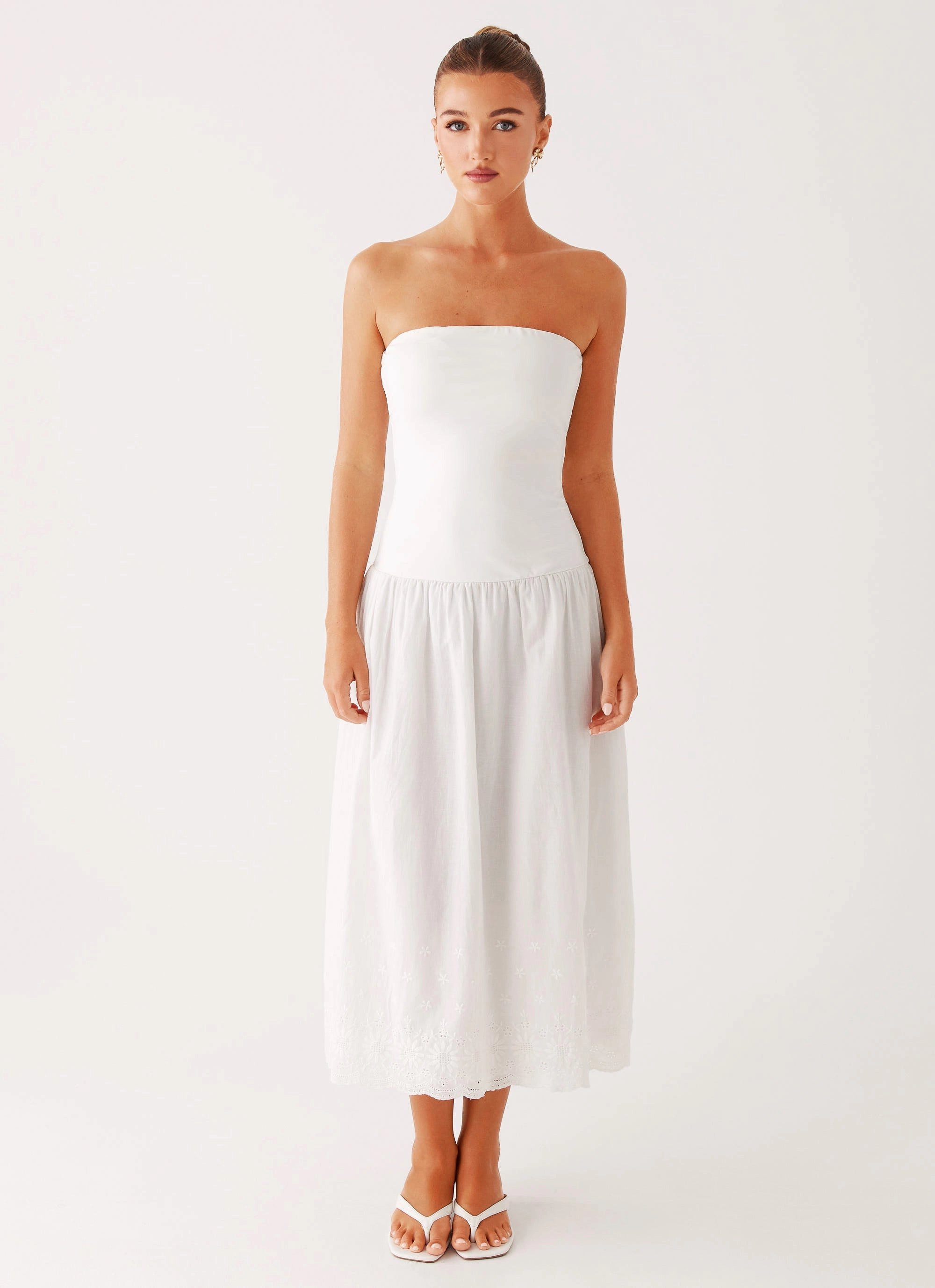Cherry Skies Midi Dress - White Muted Tones