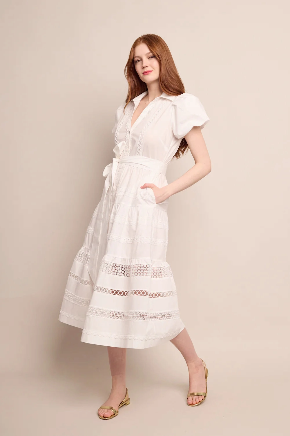 Mardi Dress in White Vacation Vibe Front-Slit