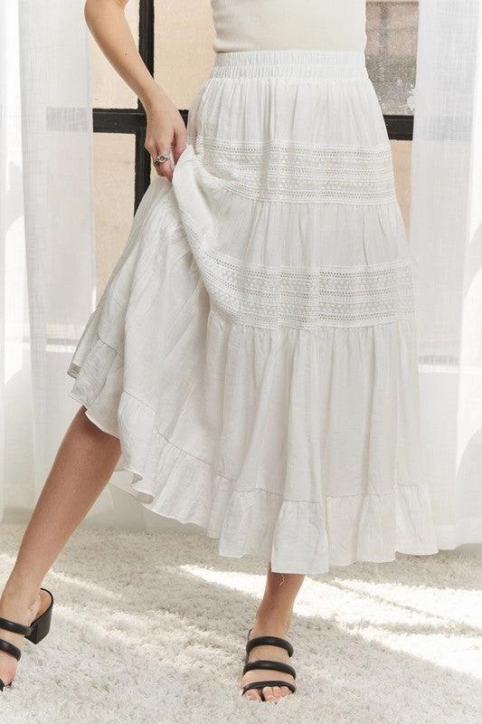 Weekend Look Family Celebration PASTURE ELASTIC WAISTBAND TIERED MIDI SKIRT