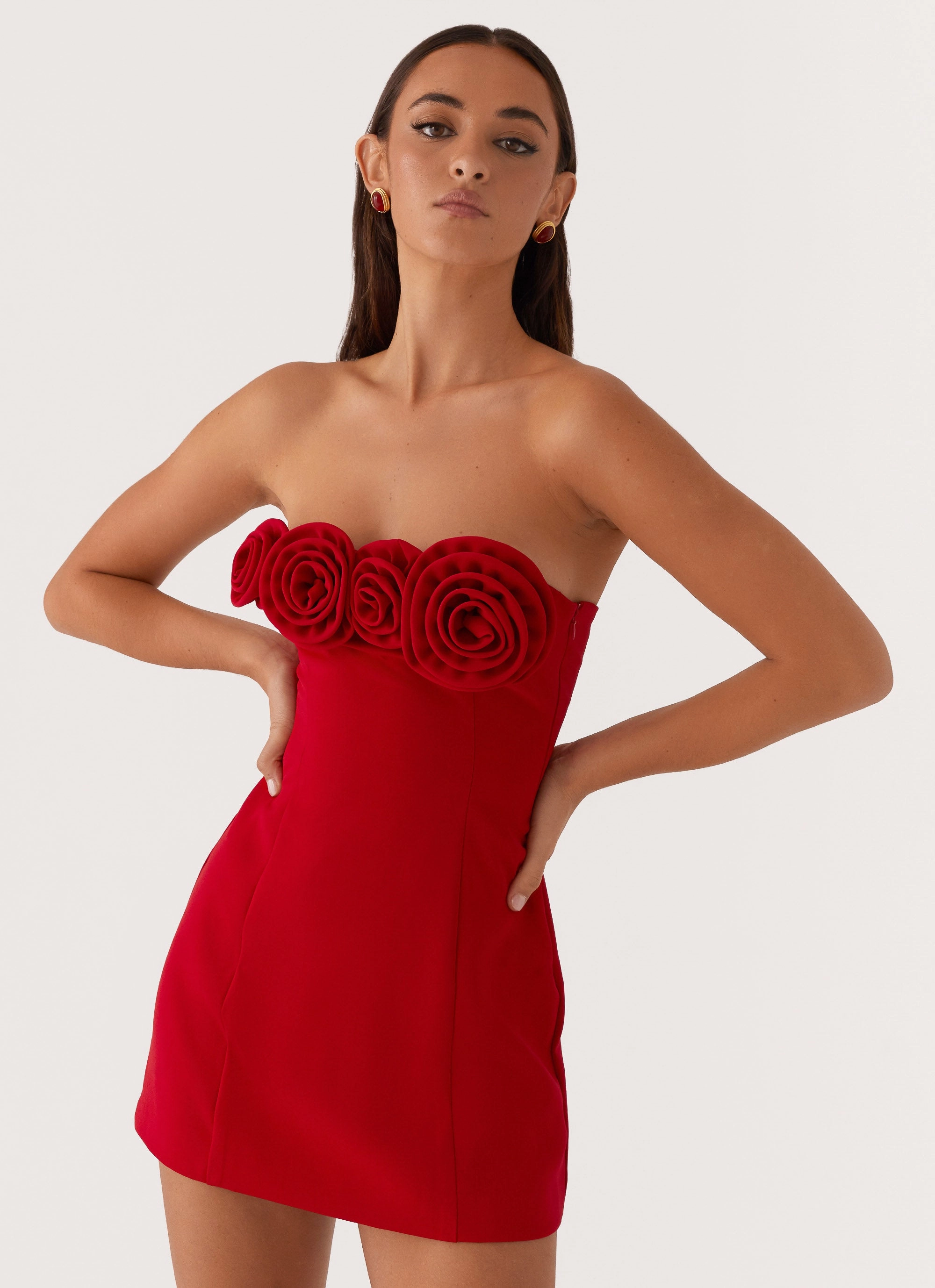 Patsie Strapless Mini Dress - Red Crisp Texture Free Step