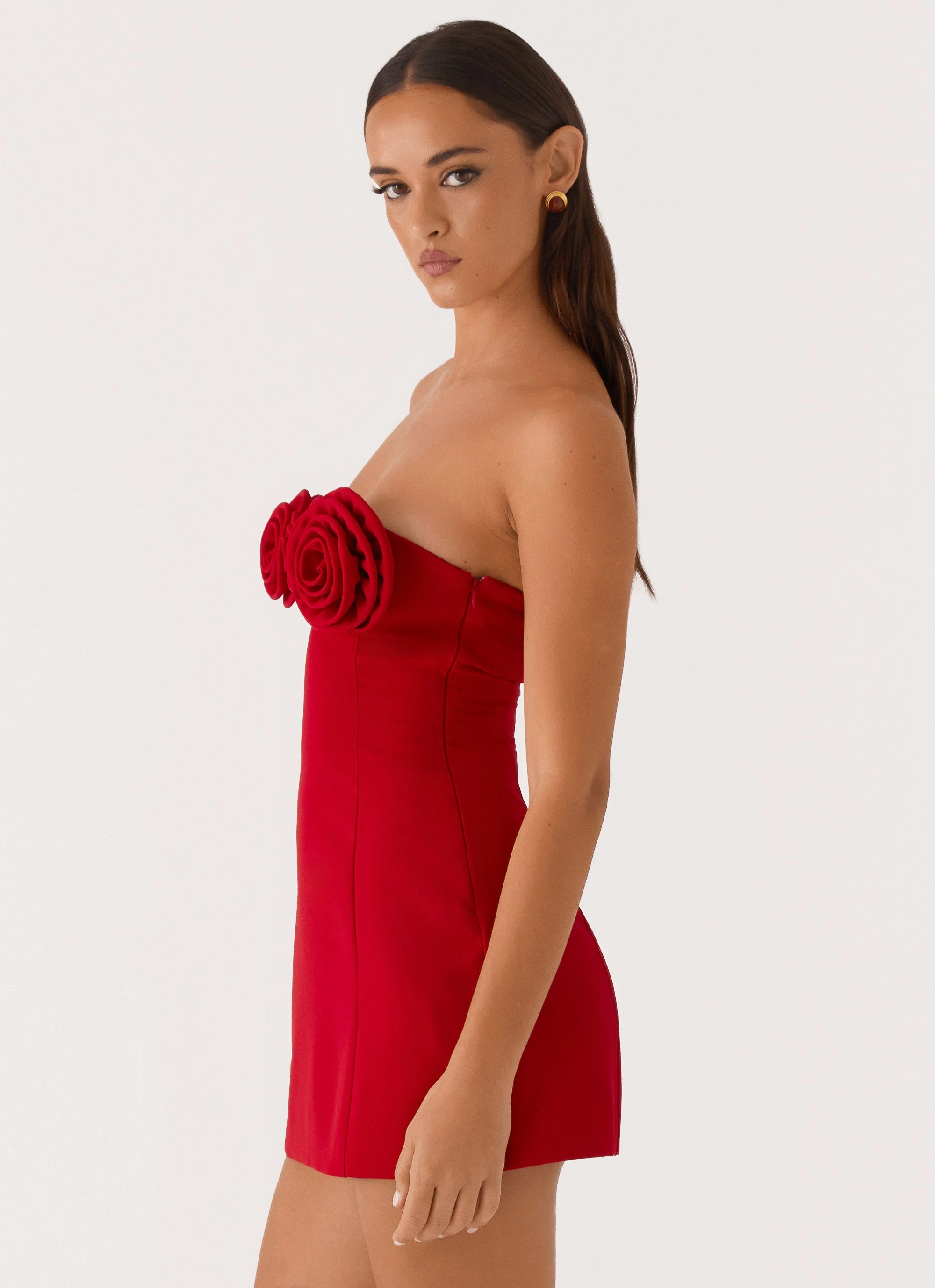 Patsie Strapless Mini Dress - Red Tulle Flow