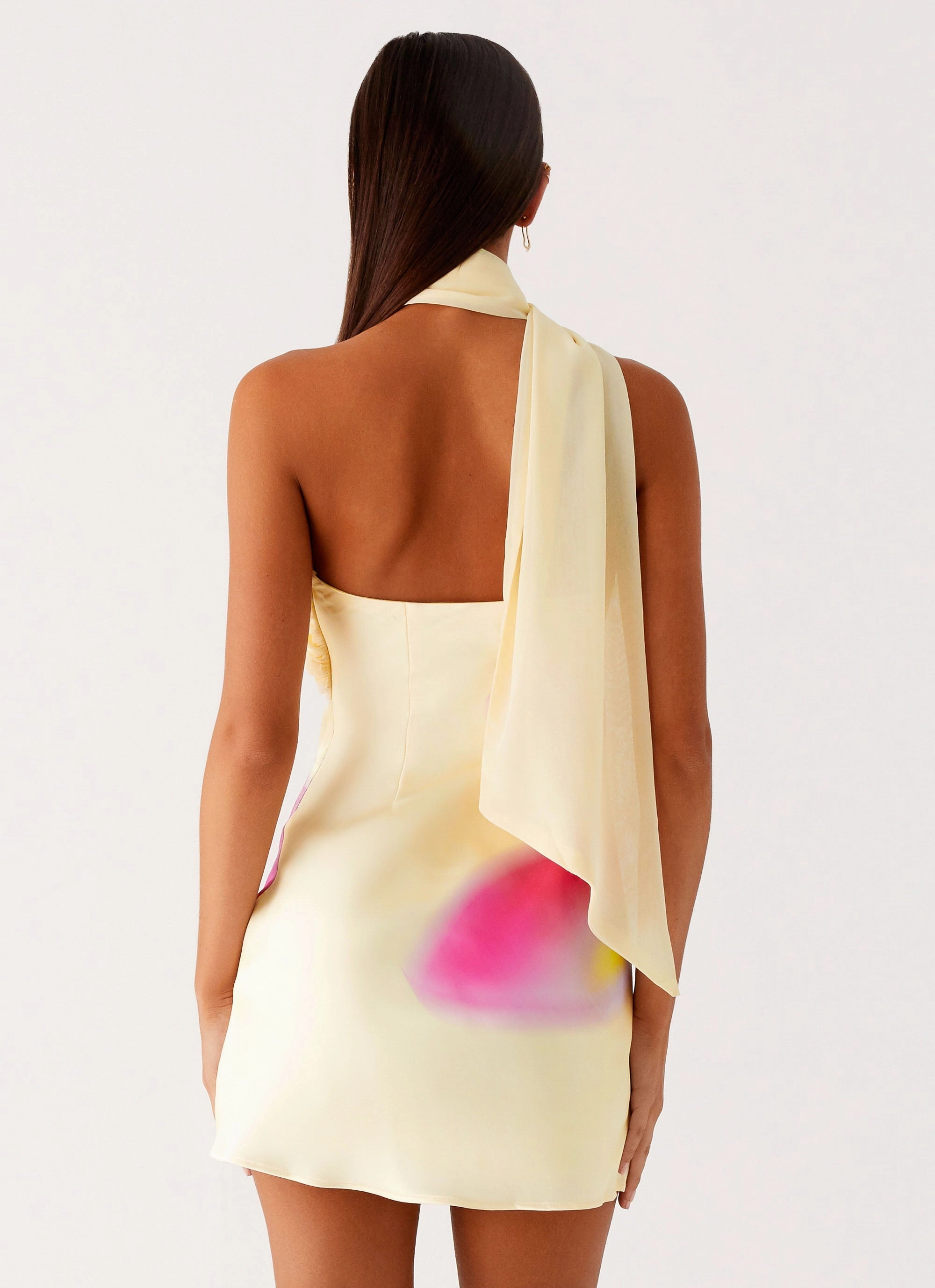 Isa Scarf Satin Mini Dress - Frangipani Yellow Quiet Sweet Style Upgrade
