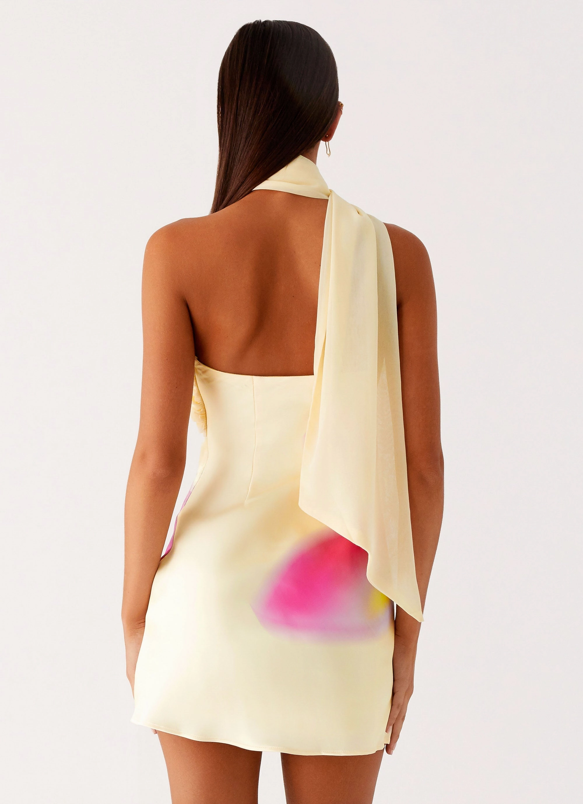 Isa Scarf Satin Mini Dress - Frangipani Yellow OdorControlTreatment Relaxed Wear