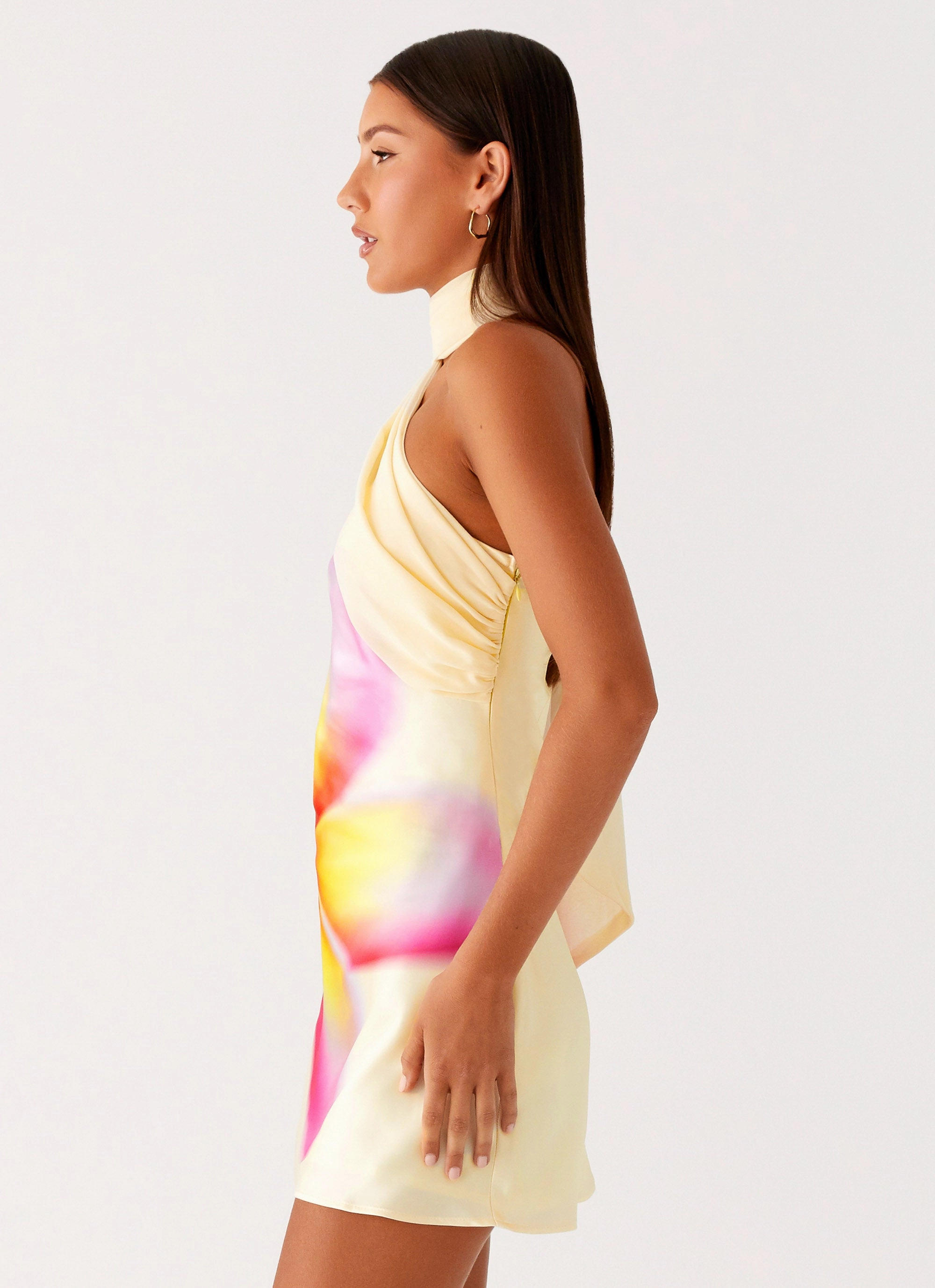 Isa Scarf Satin Mini Dress - Frangipani Yellow Relax Motion