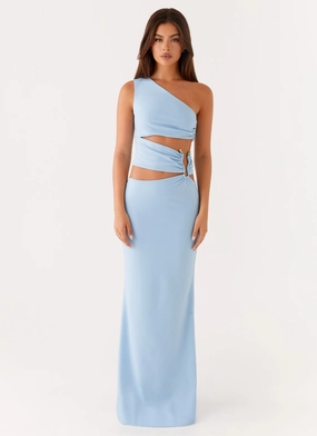 Laylani Cut Out Maxi Dress - Blue Travel Staple