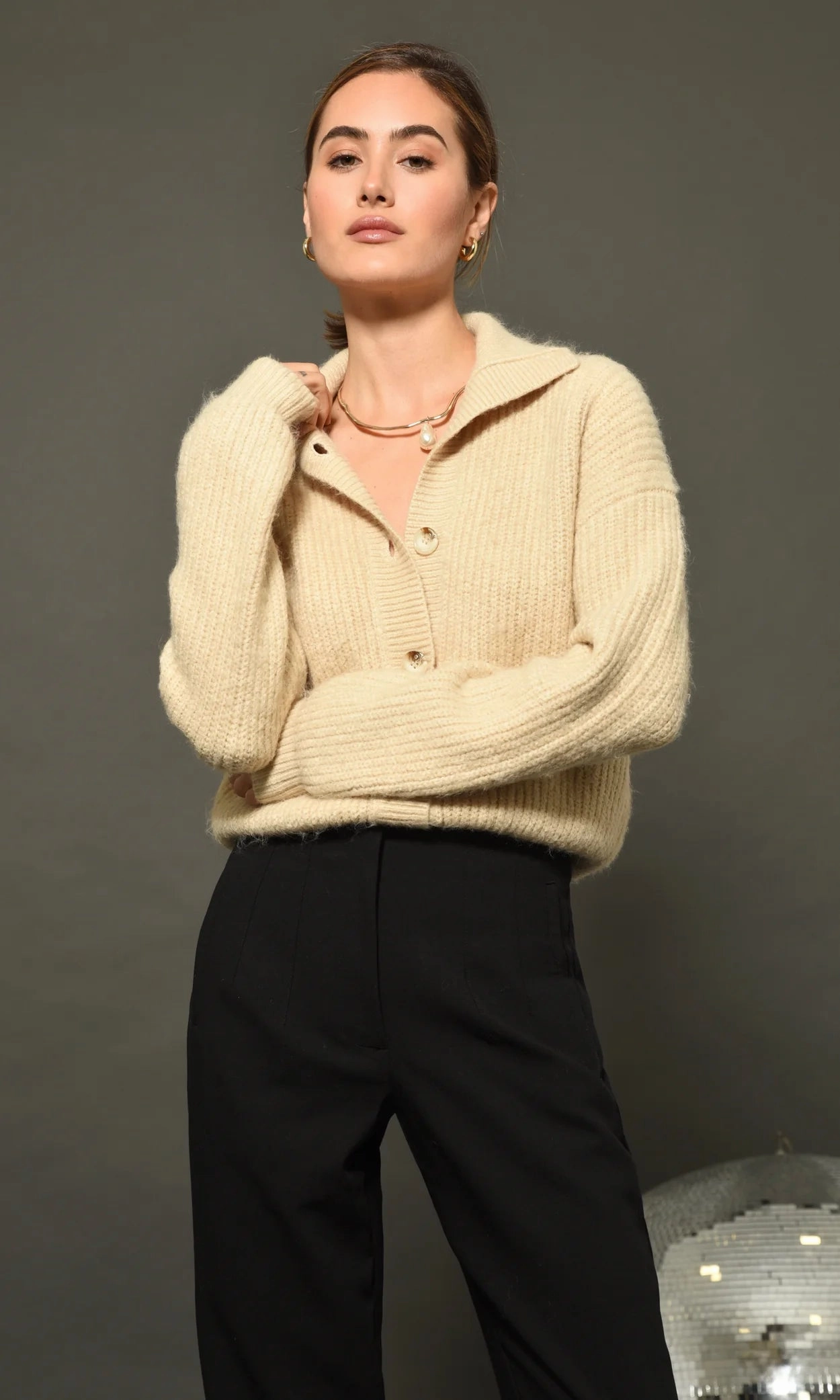 BioBased Fiber Pauline Button Front Crop Sweater