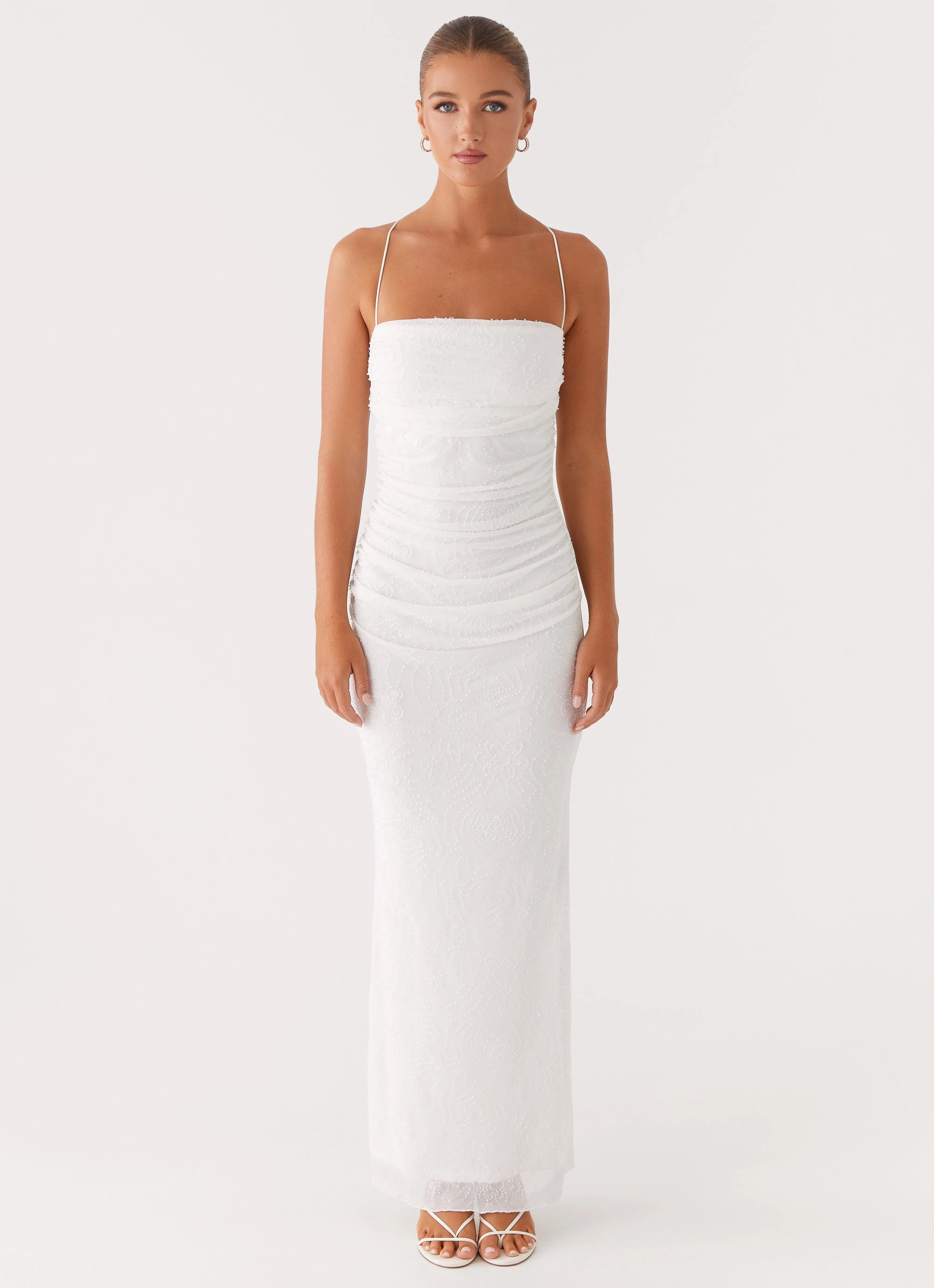 Raglan-Sleeve Paxton Beaded Maxi Dress - White