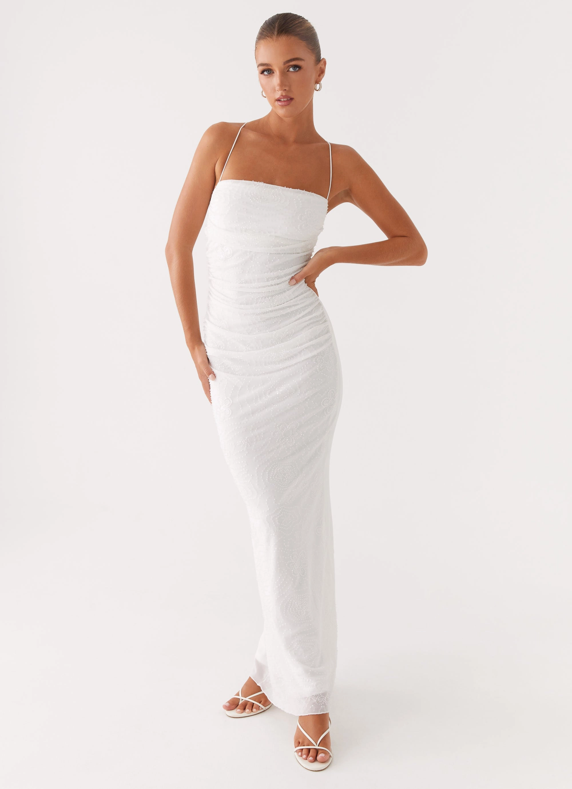 Elegant Appearance Paxton Beaded Maxi Dress - White
