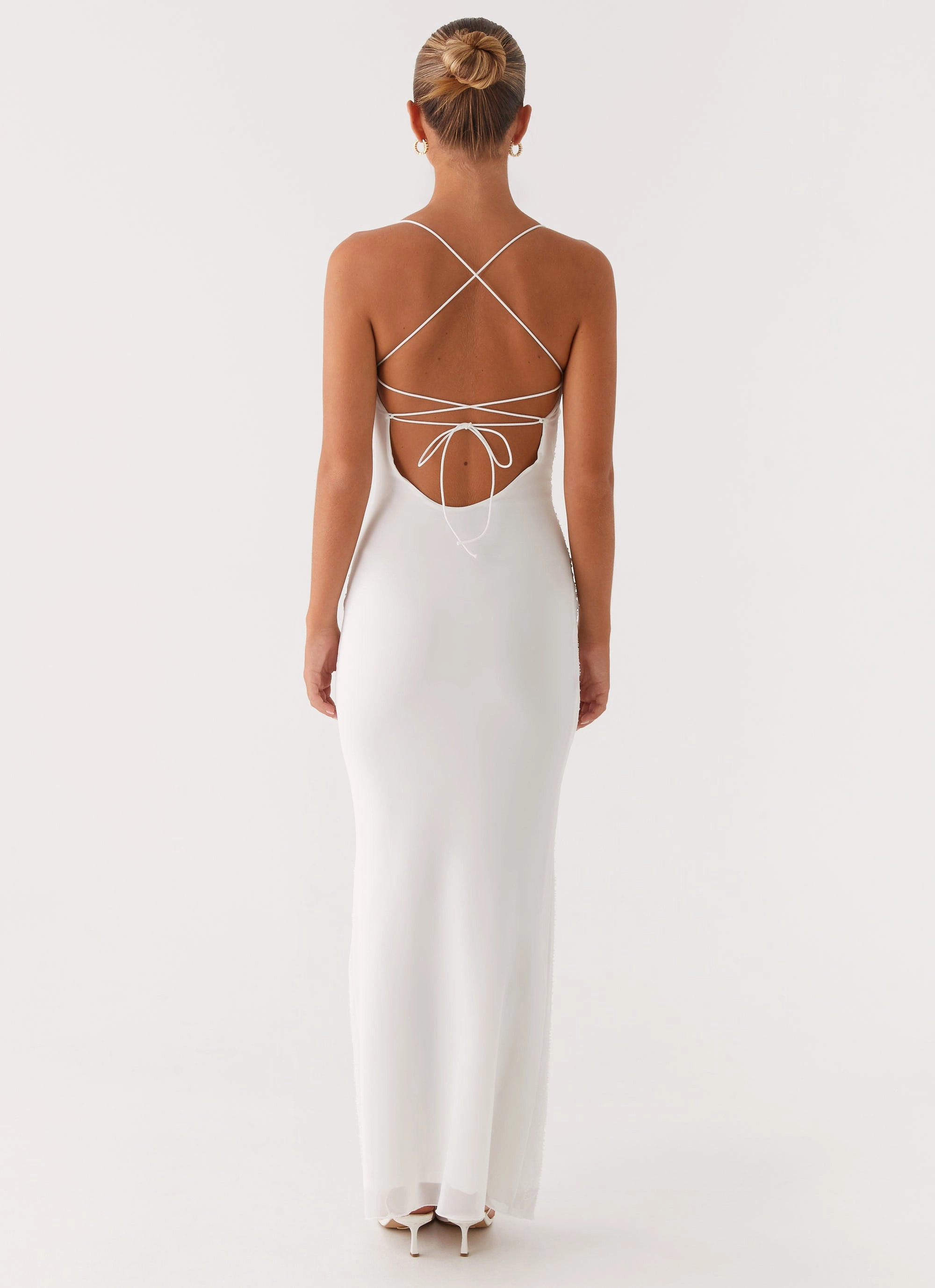Paxton Beaded Maxi Dress - White Asymmetric-Neck Daily Casual