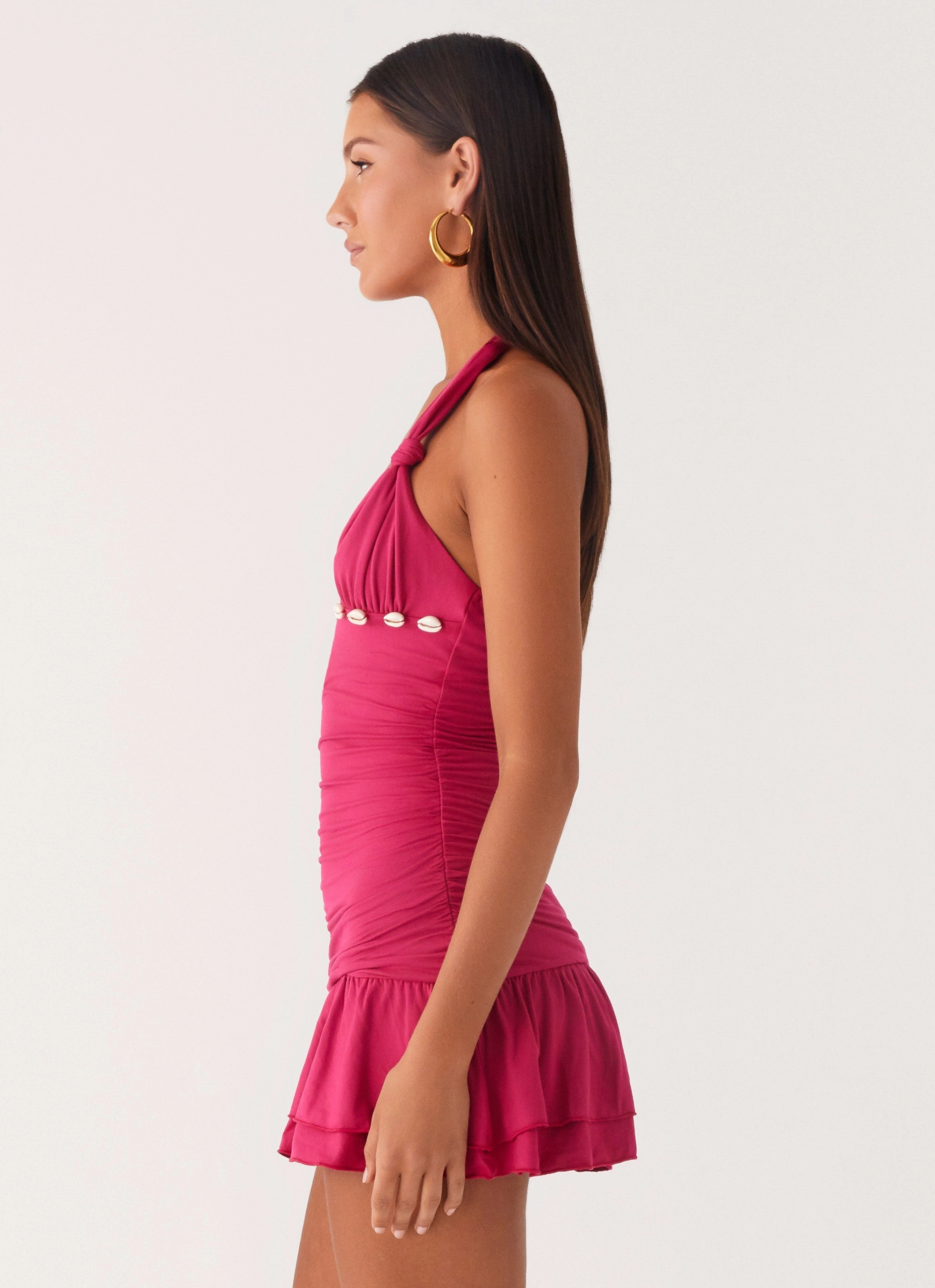 Everyday Style Luxe Fabric Payback Shell Trim Mini Dress - Fuchsia