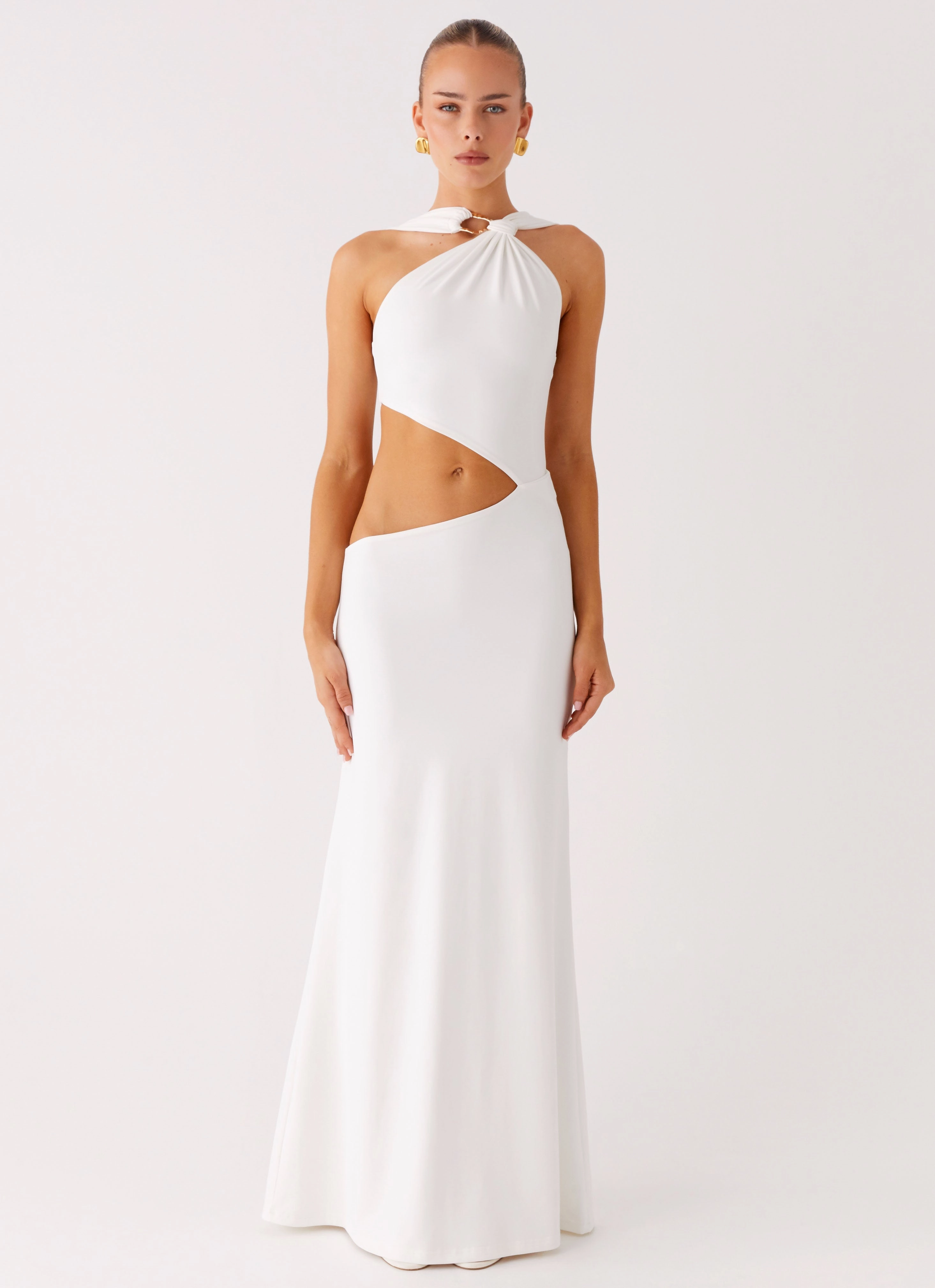 Juliander Knot Maxi Dress - White Cozy Design Smart Layering