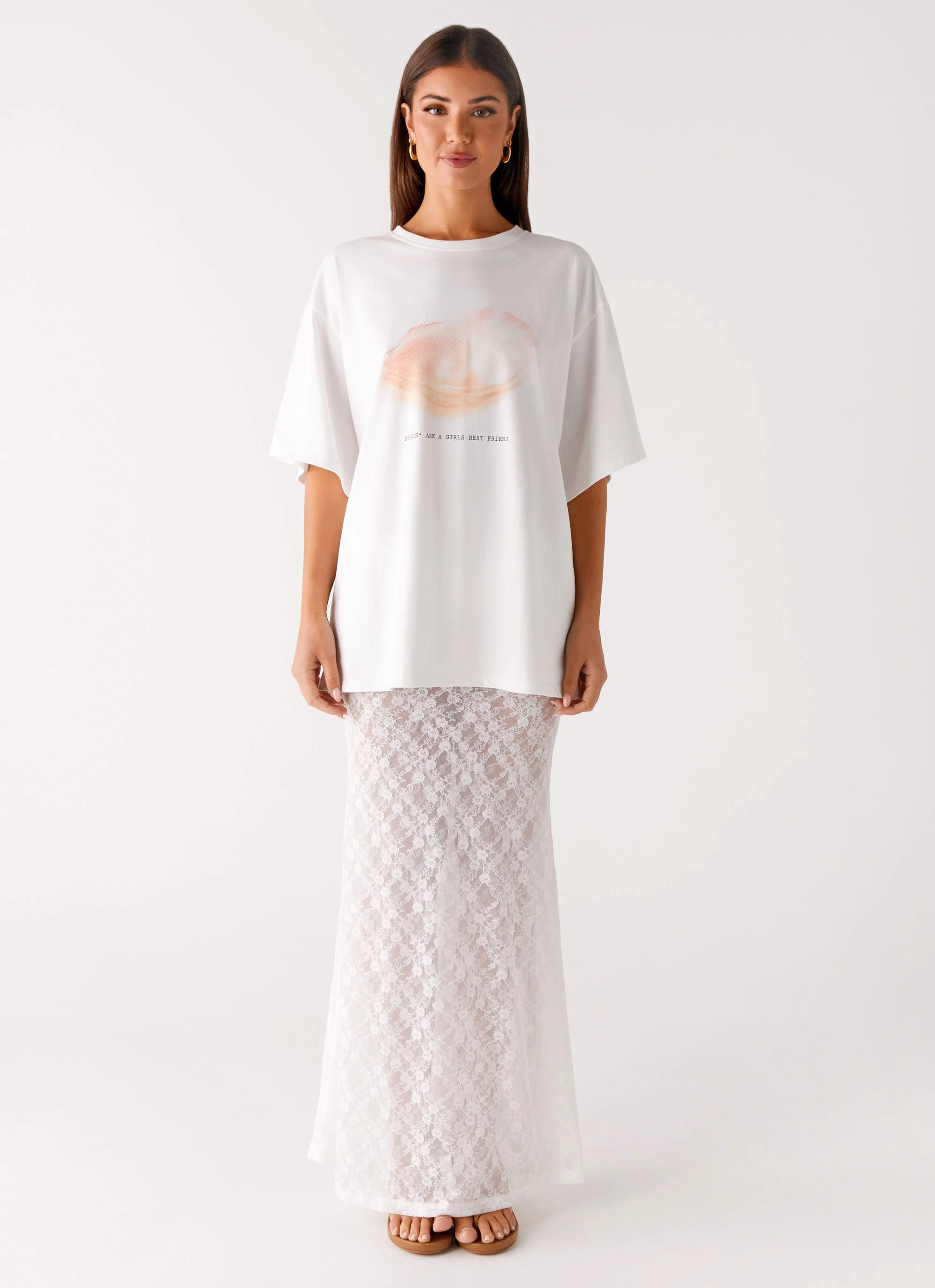Pearl Oversized Tee - White FlatlockSeams Airflow Mesh Panel