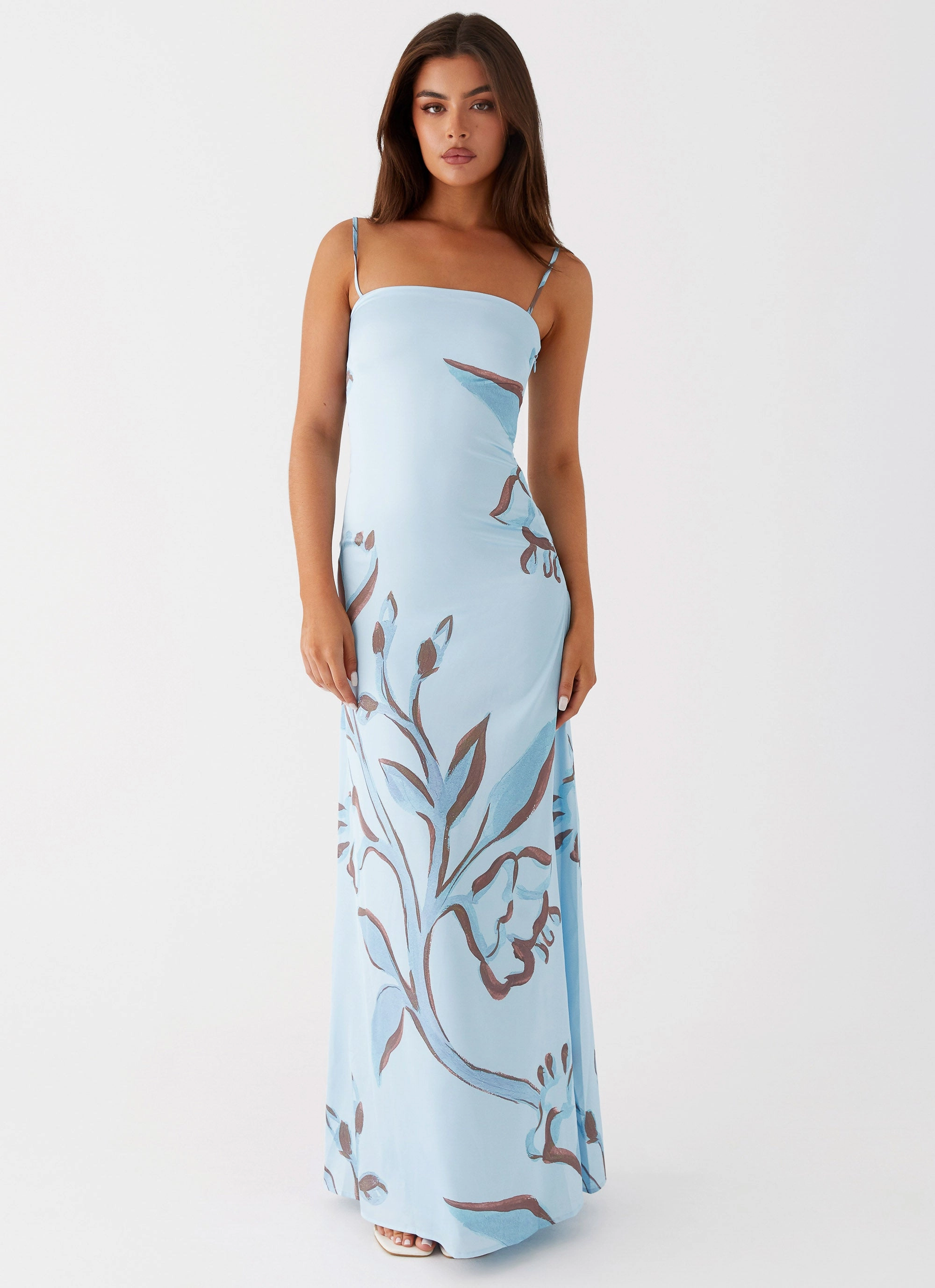 Aster Bloom Maxi Dress - Blue Floral Chilly Day Comfort windproof