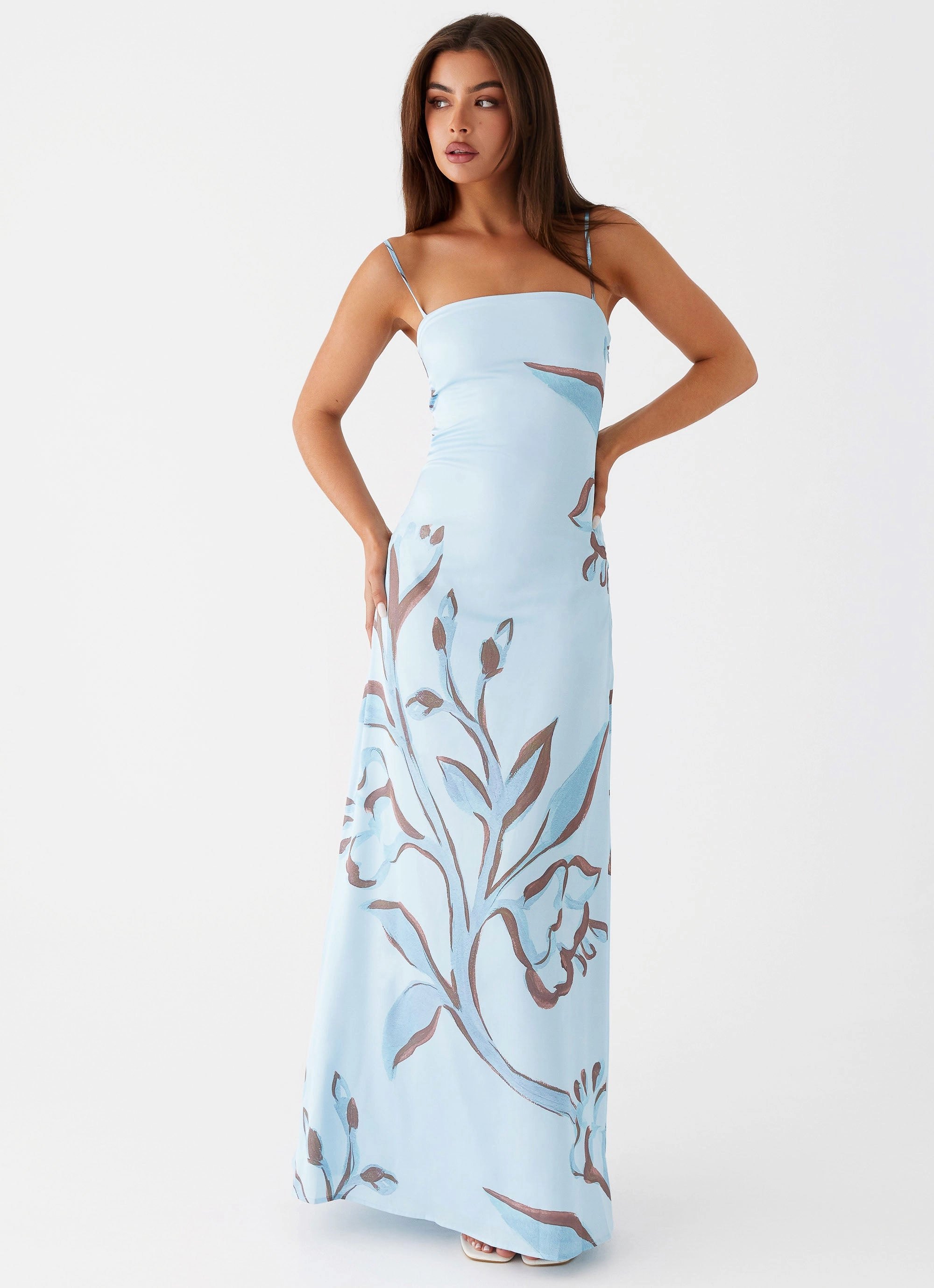 Vibrant Edge Aster Bloom Maxi Dress - Blue Floral