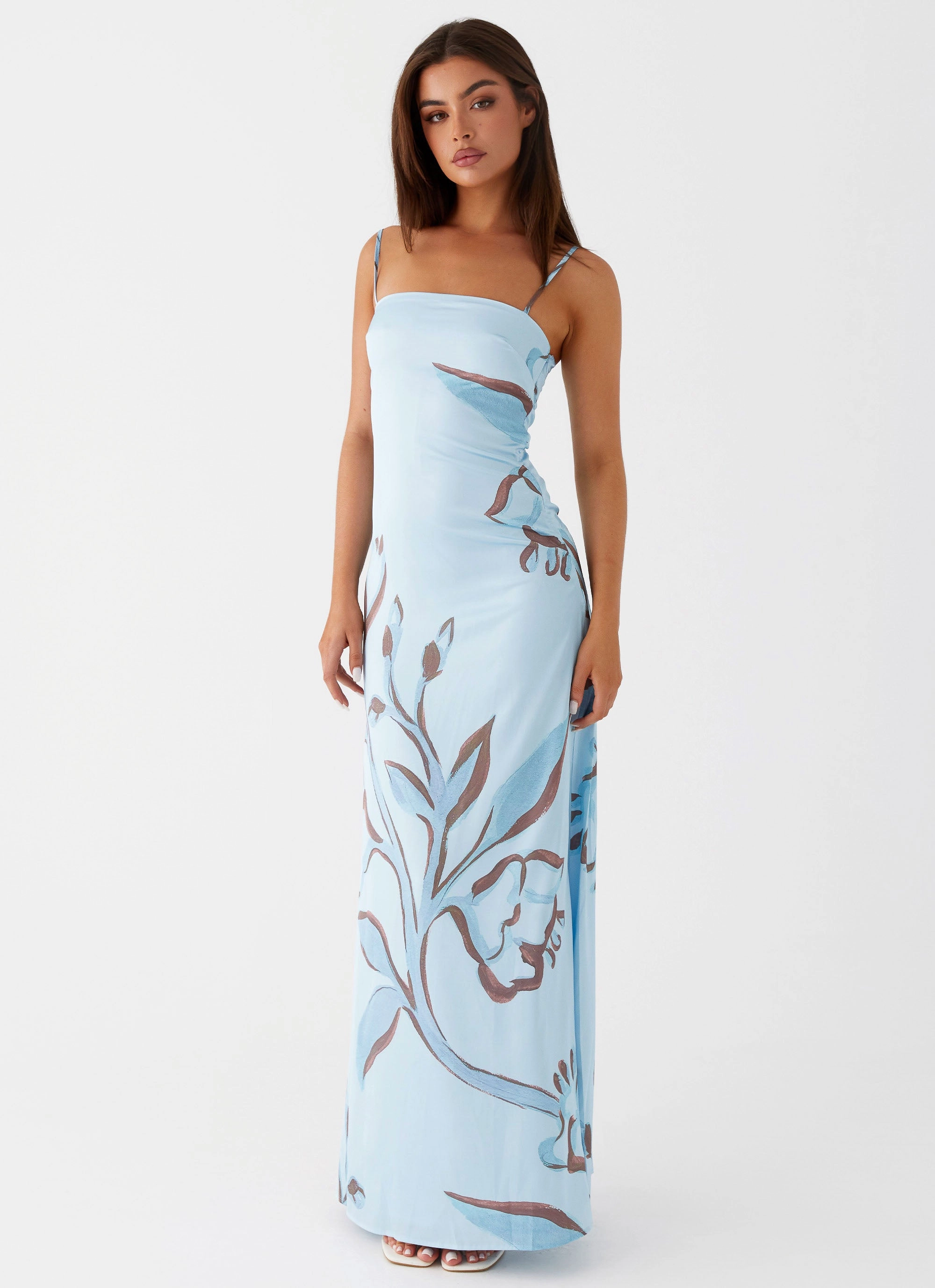 Soul Warm Morning Wear Aster Bloom Maxi Dress - Blue Floral