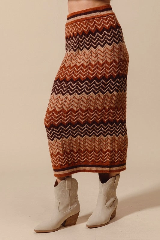 Penny Multi Color Chevron Knit Sweater Maxi Skirt S-XL Travel Influence Athleisure Inspired